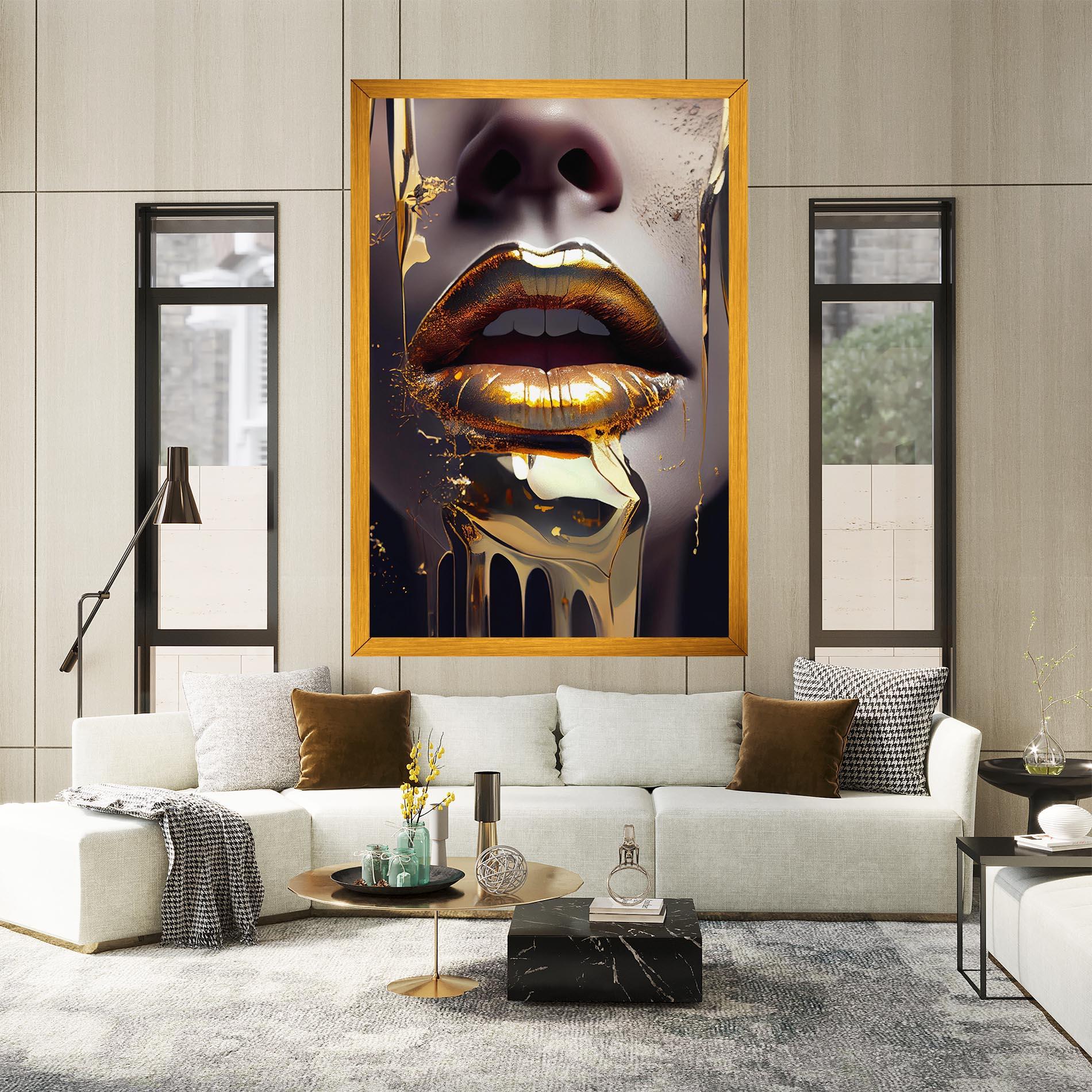 Картина на платно Glamorous Gold Lips mockup 2
