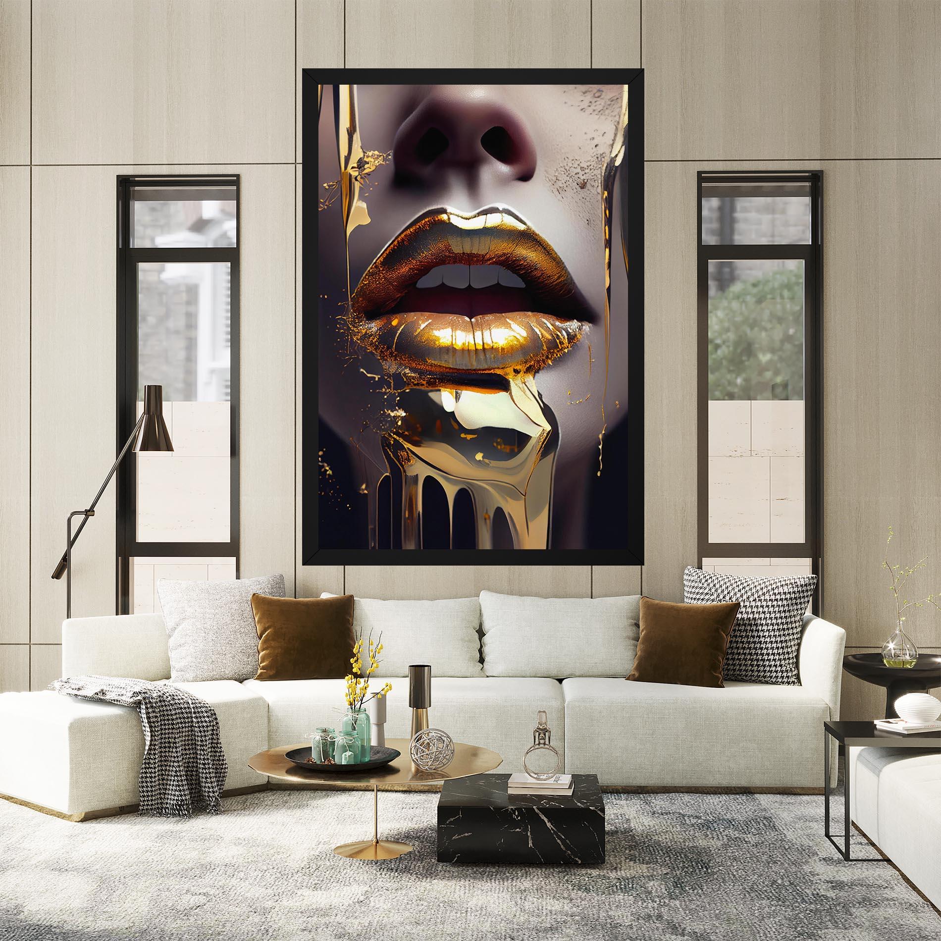 Картина на платно Glamorous Gold Lips mockup 2