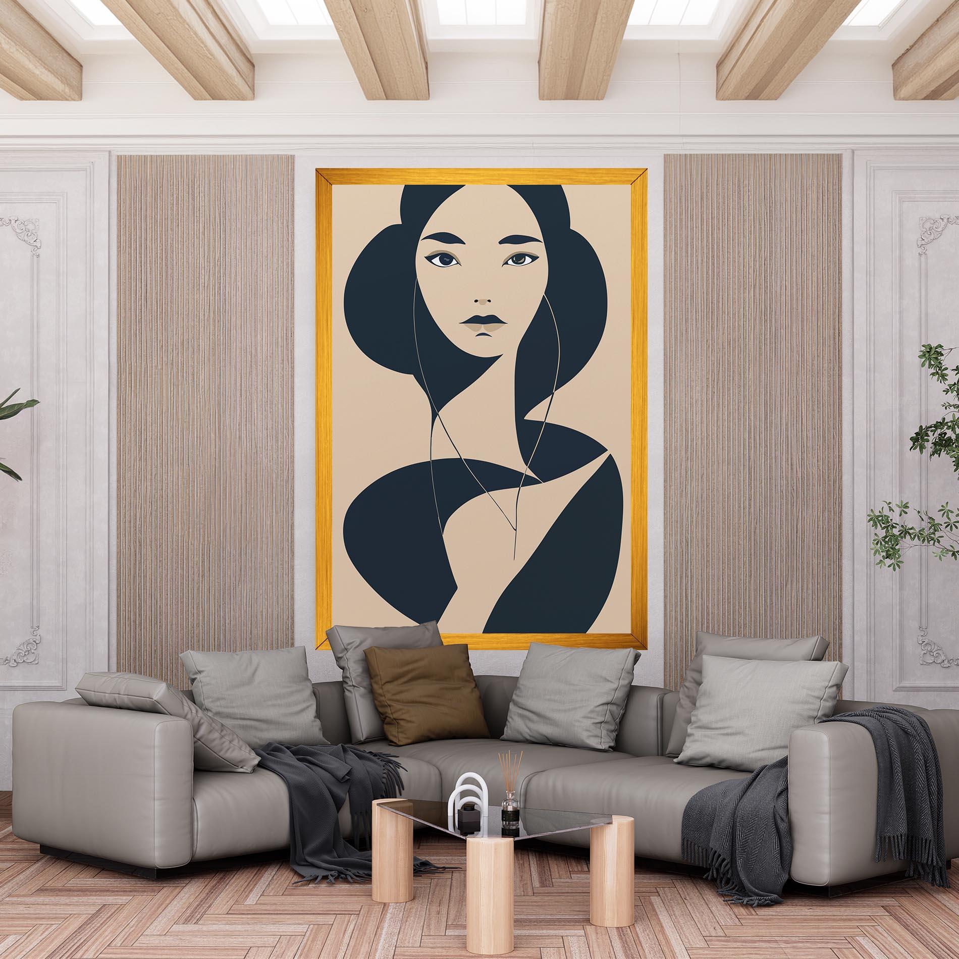 Картина на платно Cream Blue Woman mockup 6