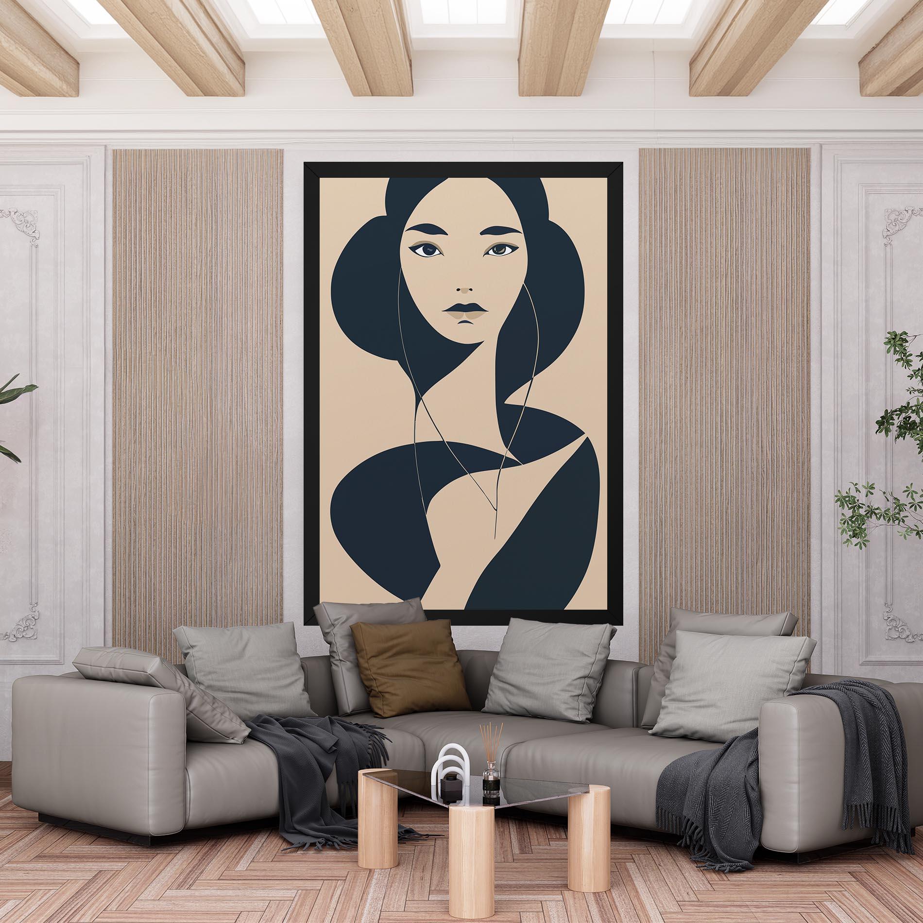 Картина на платно Cream Blue Woman mockup 6