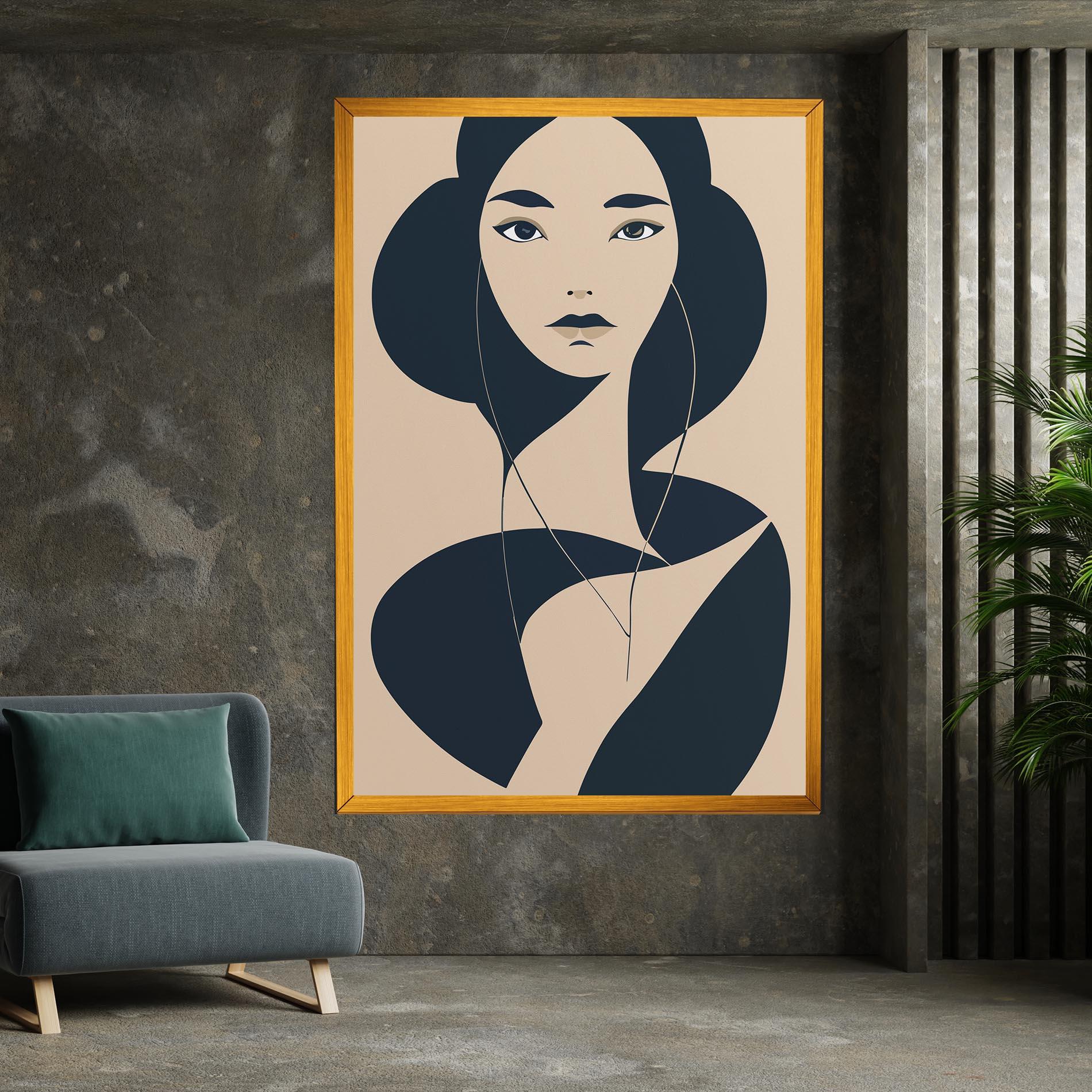 Картина на платно Cream Blue Woman mockup 7