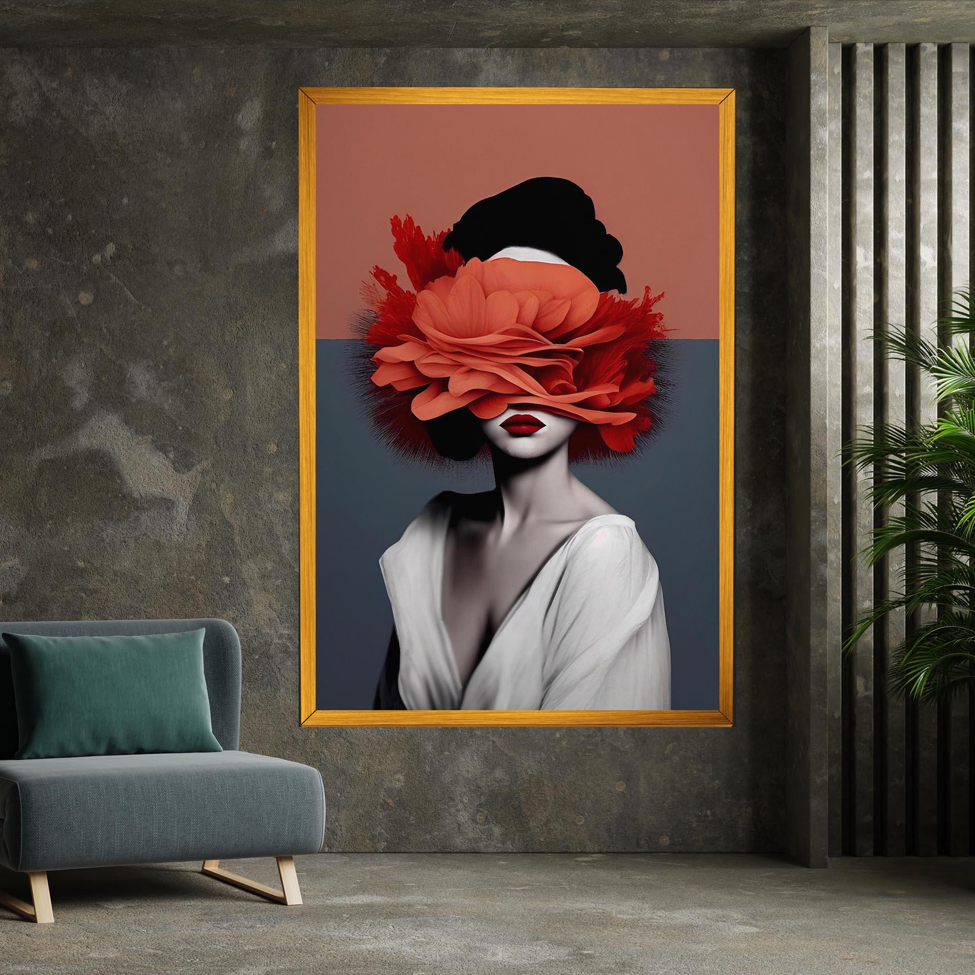 Картина на платно Red Flower Woman mockup 7