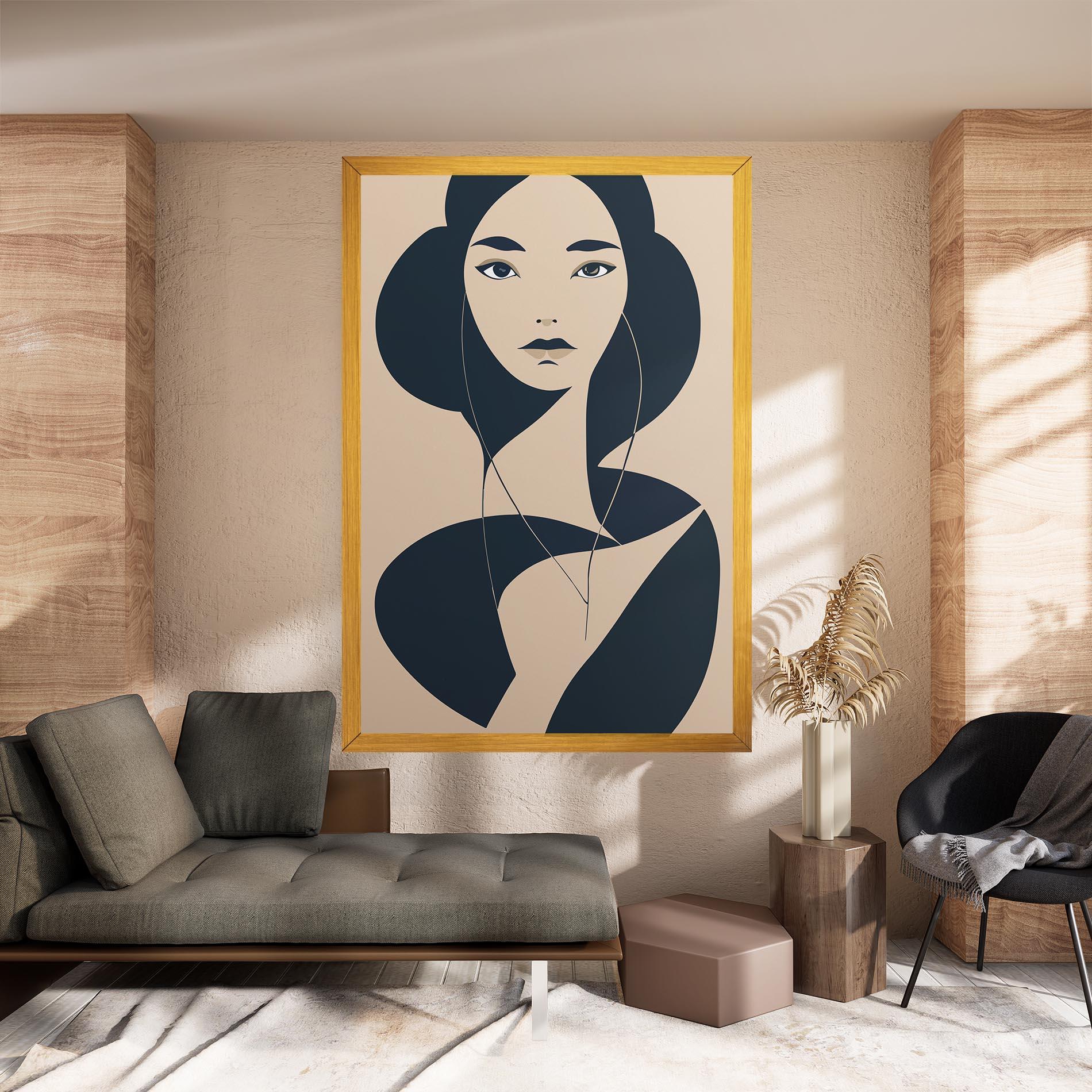 Картина на платно Cream Blue Woman mockup 8