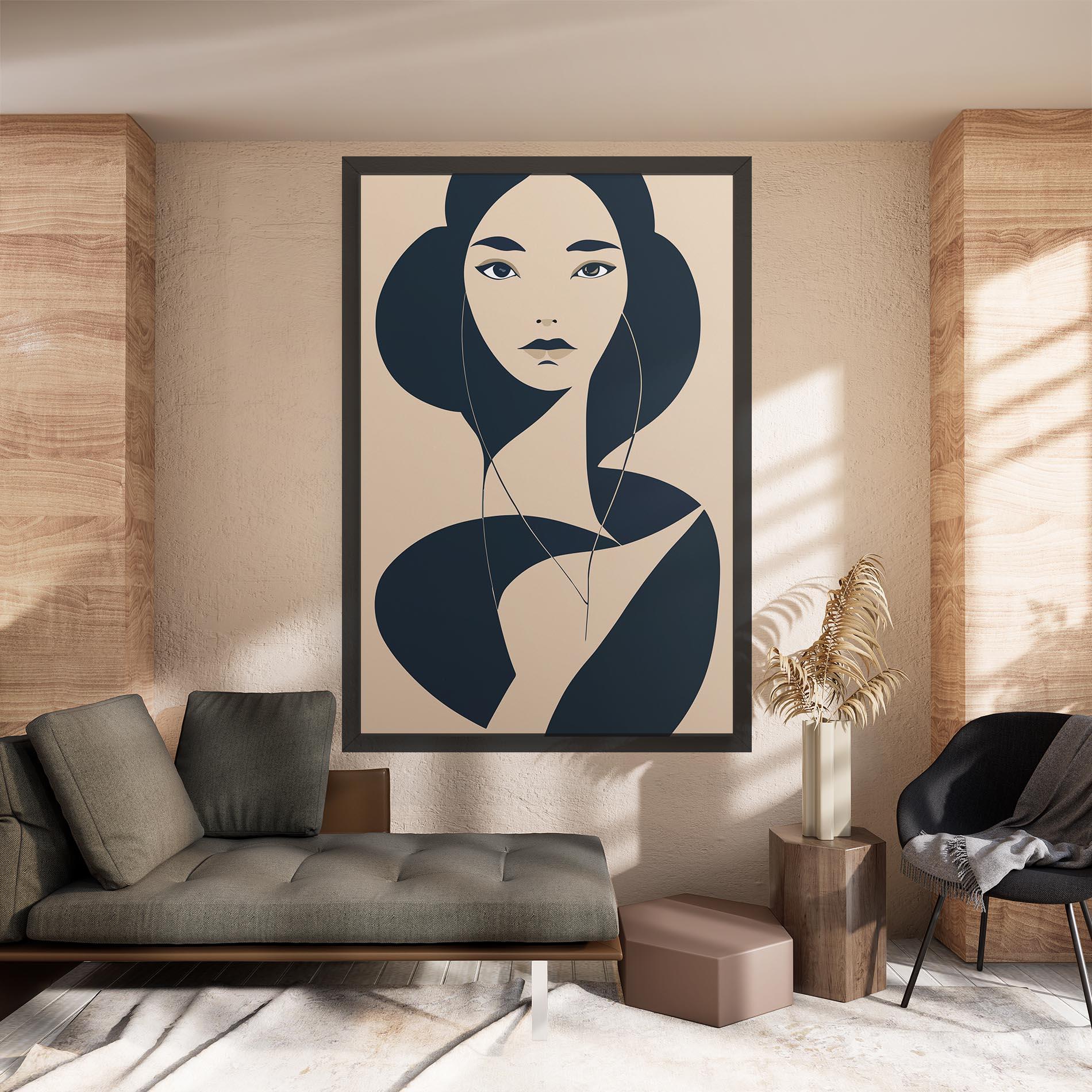 Картина на платно Cream Blue Woman mockup 8