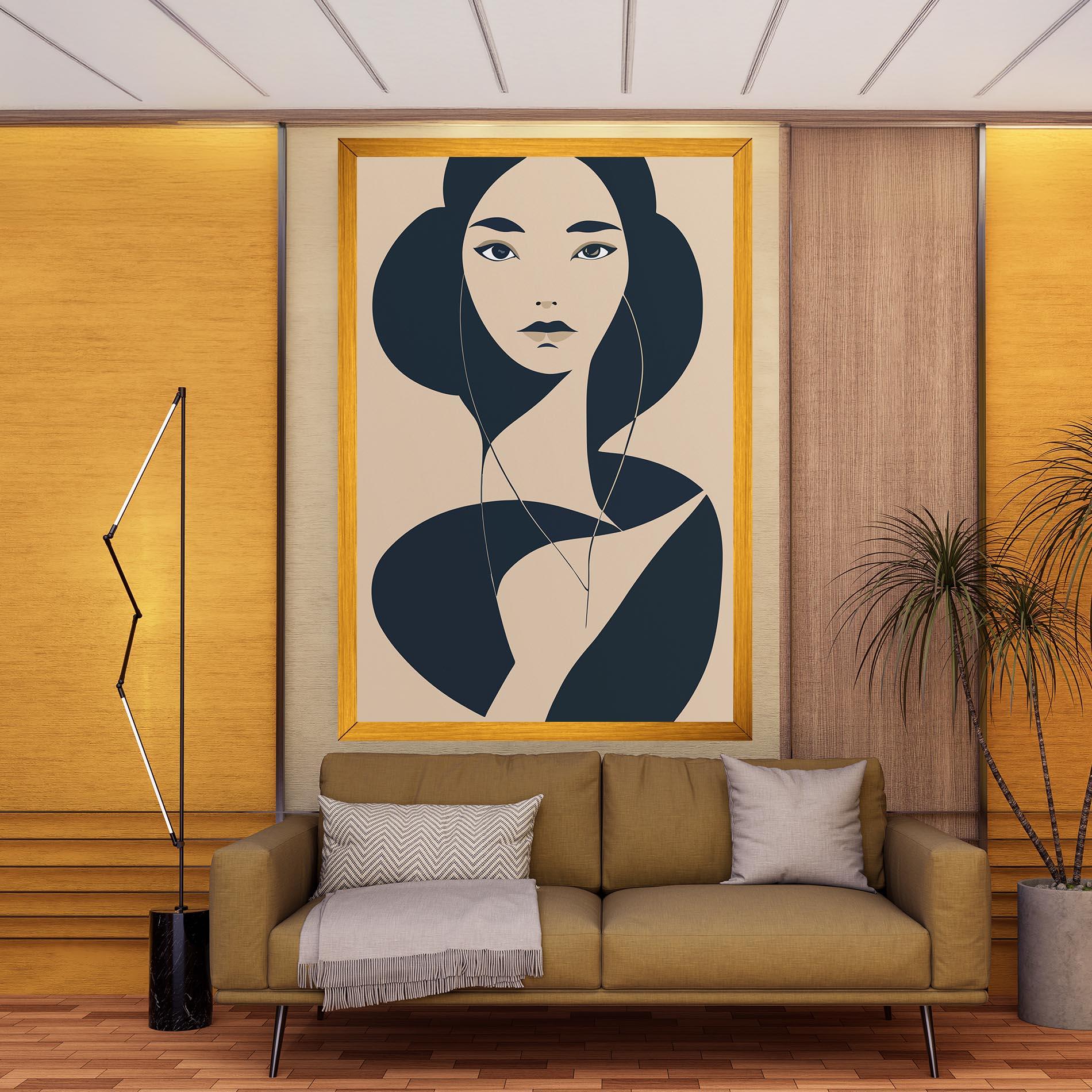 Картина на платно Cream Blue Woman mockup 9