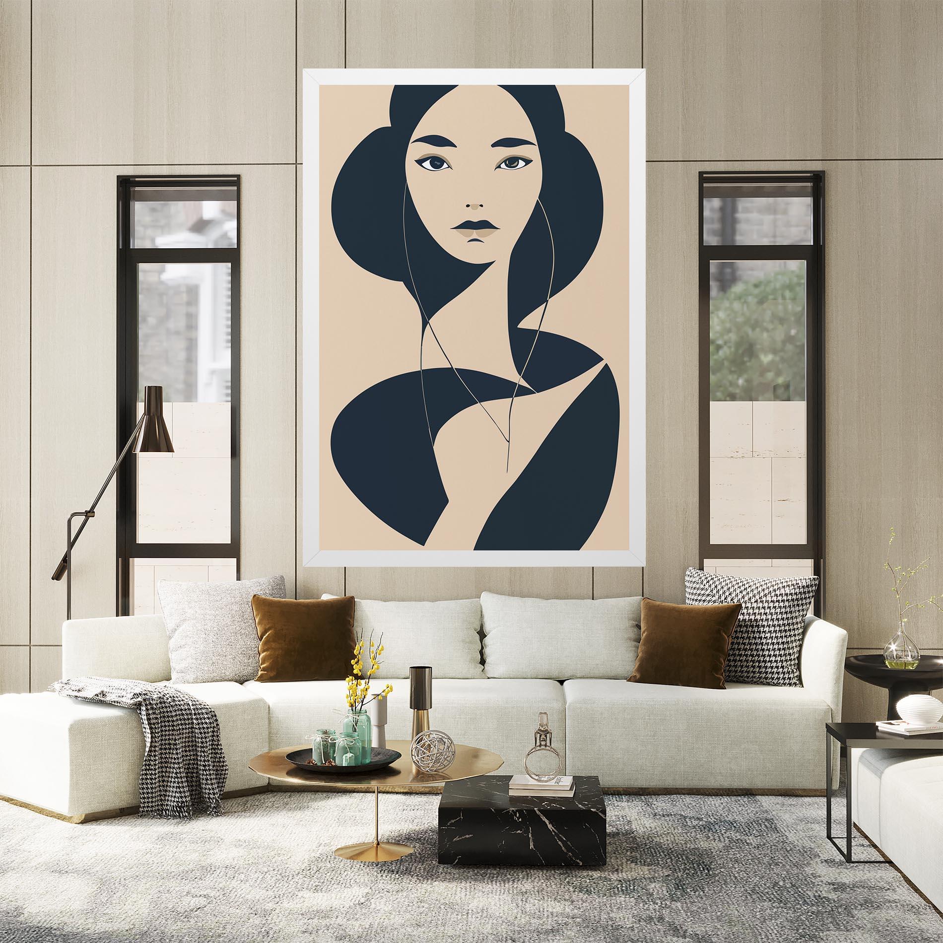 Картина на платно Cream Blue Woman mockup 2