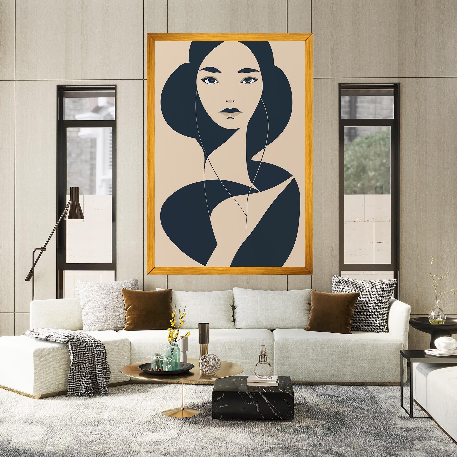 Картина на платно Cream Blue Woman mockup 2