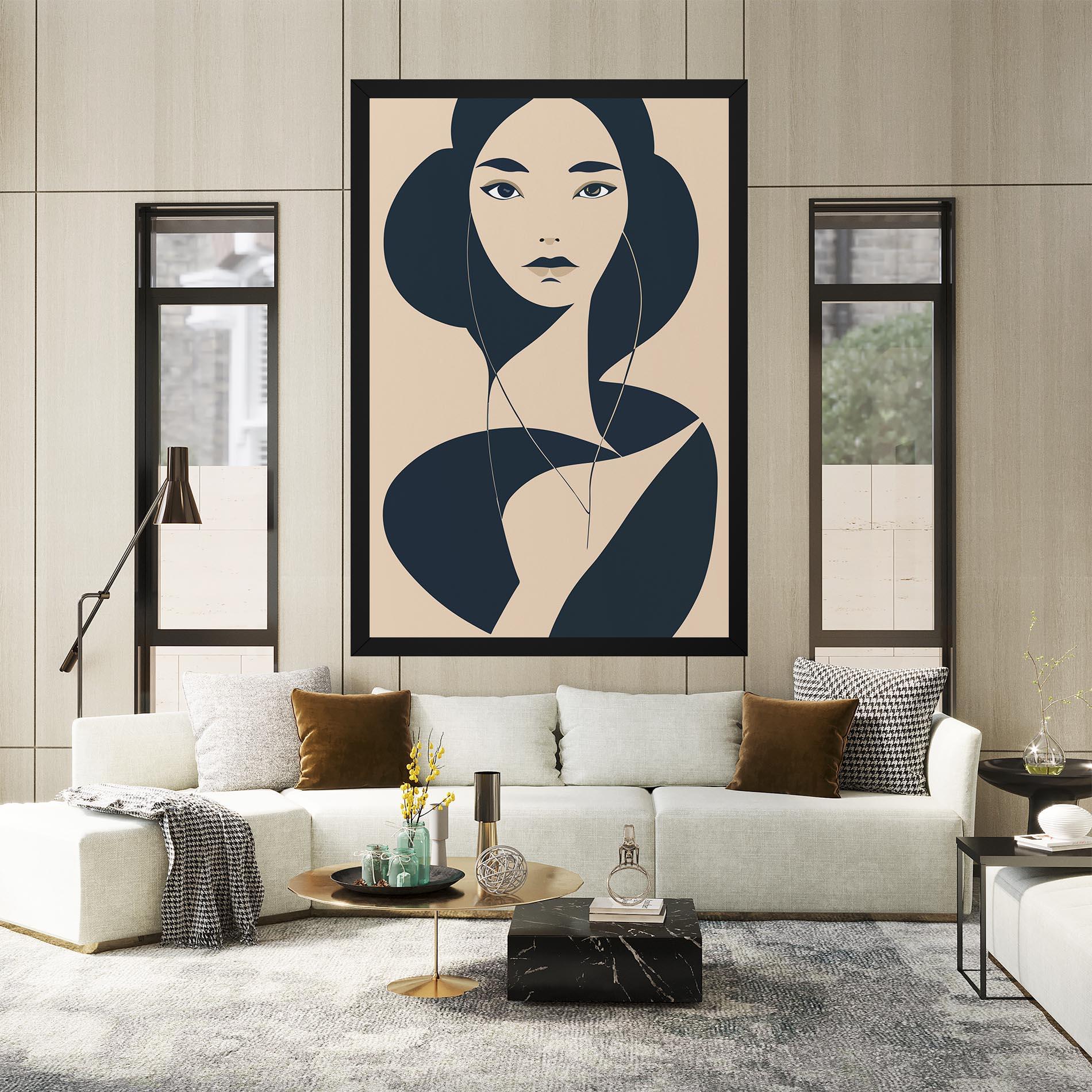 Картина на платно Cream Blue Woman mockup 2