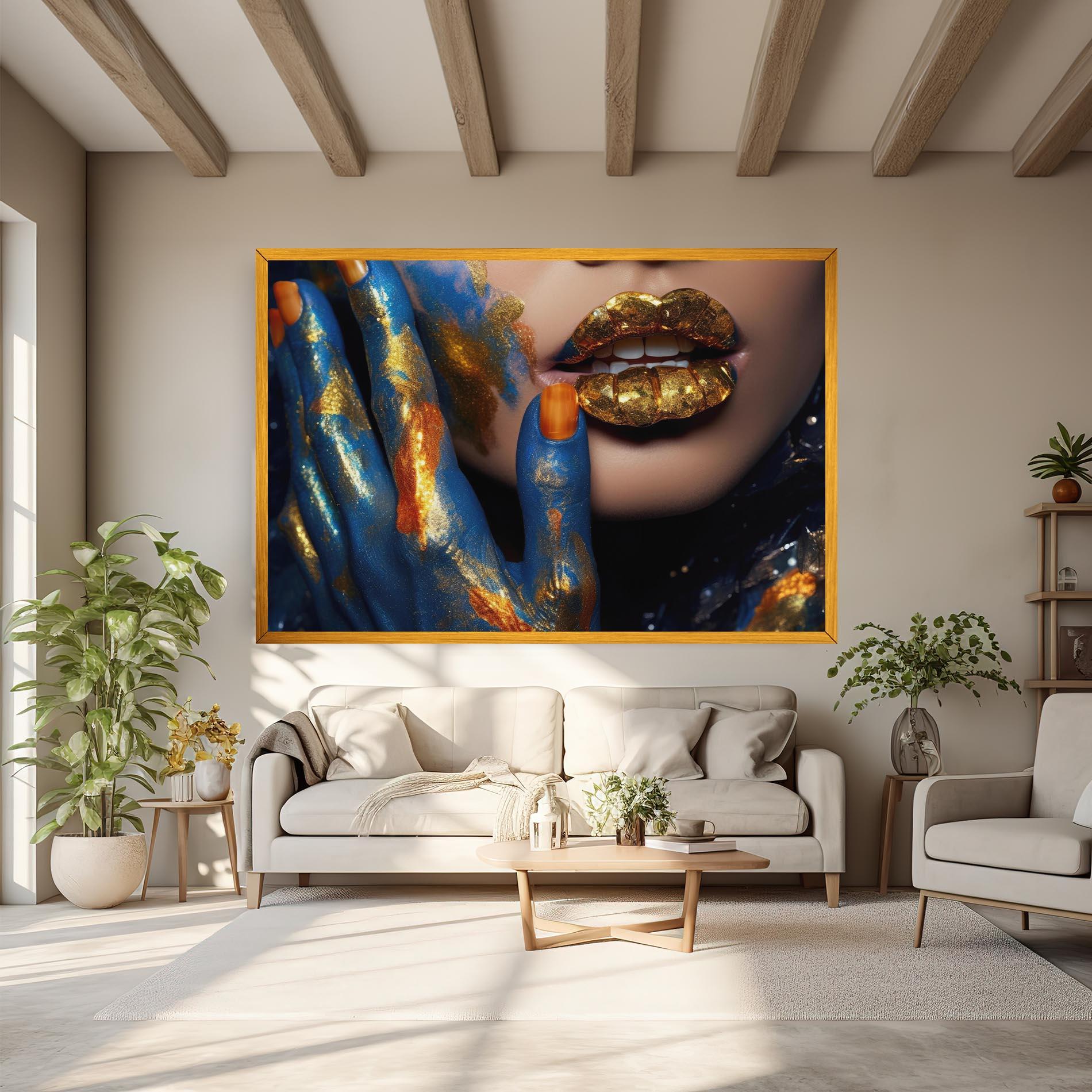 Картина на платно Blue Hand Lips mockup 6