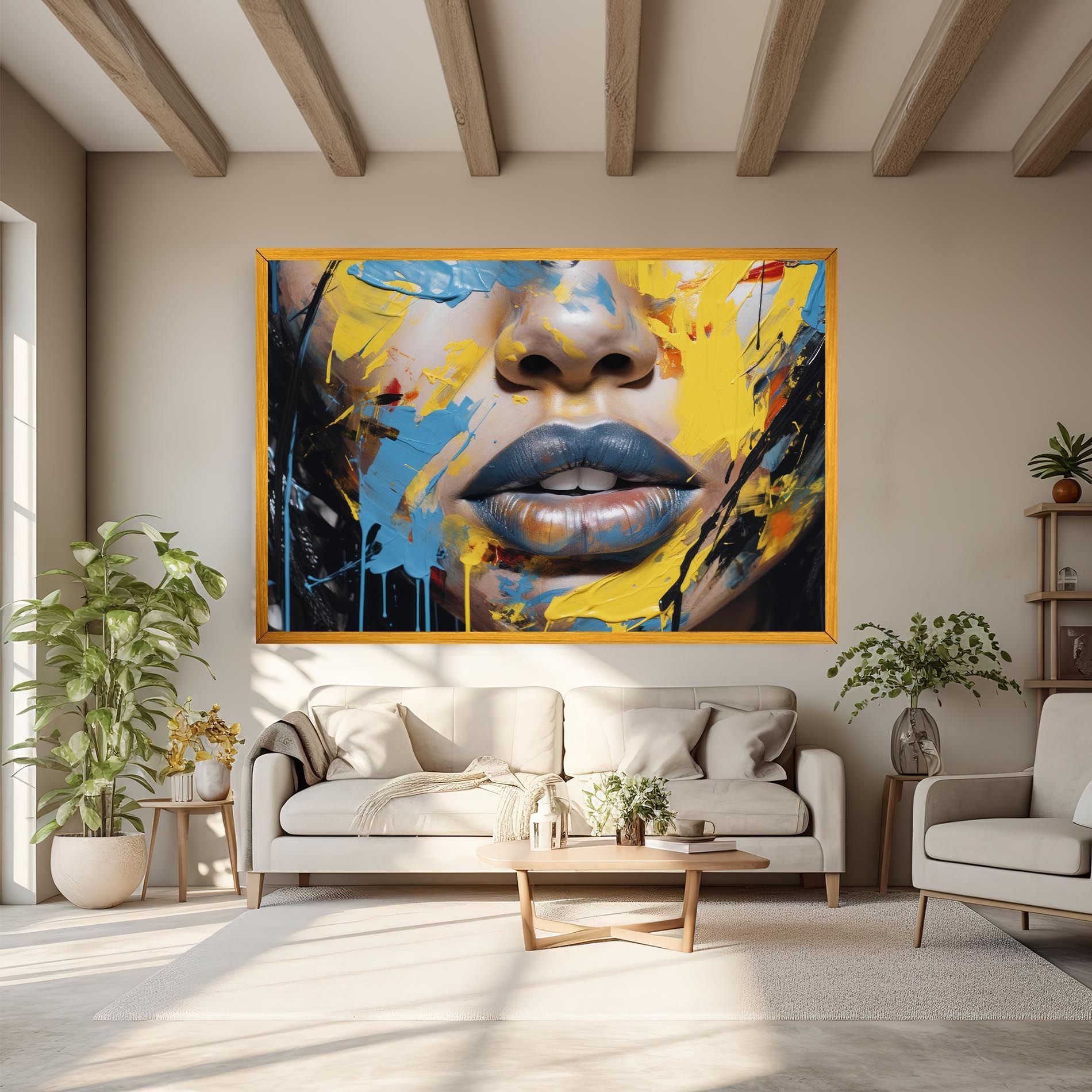 Yellow Blue Lips Art mockup 6