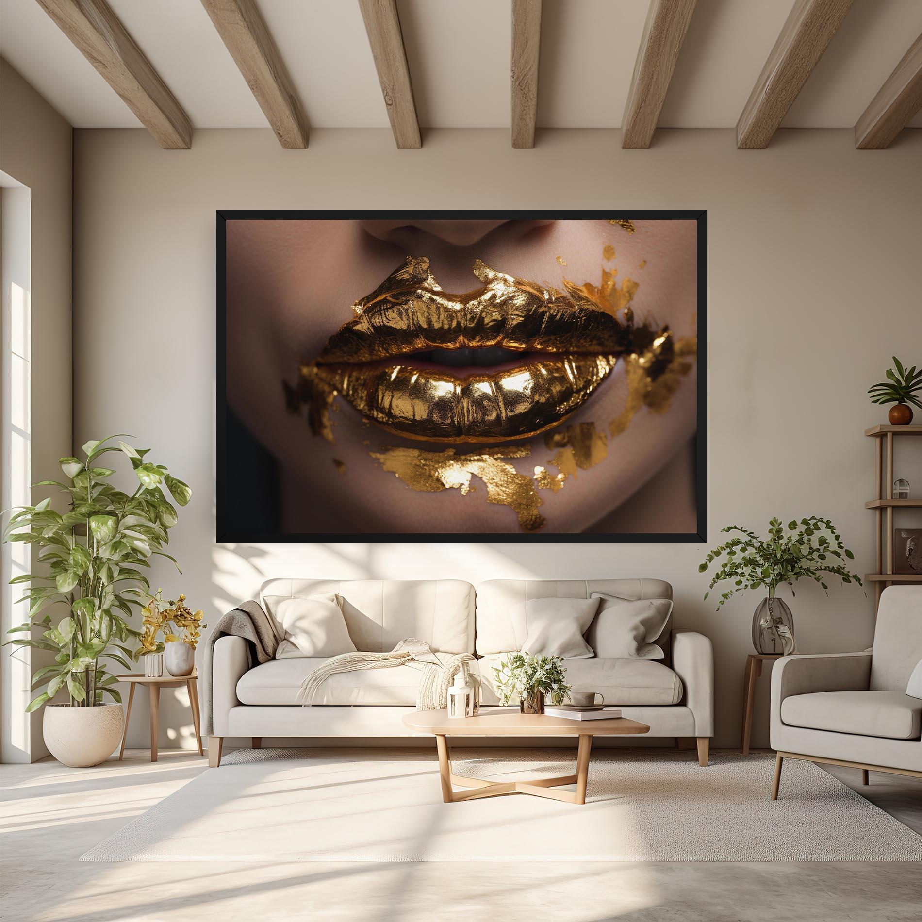 Картина на платно Close Gold Lips mockup 6