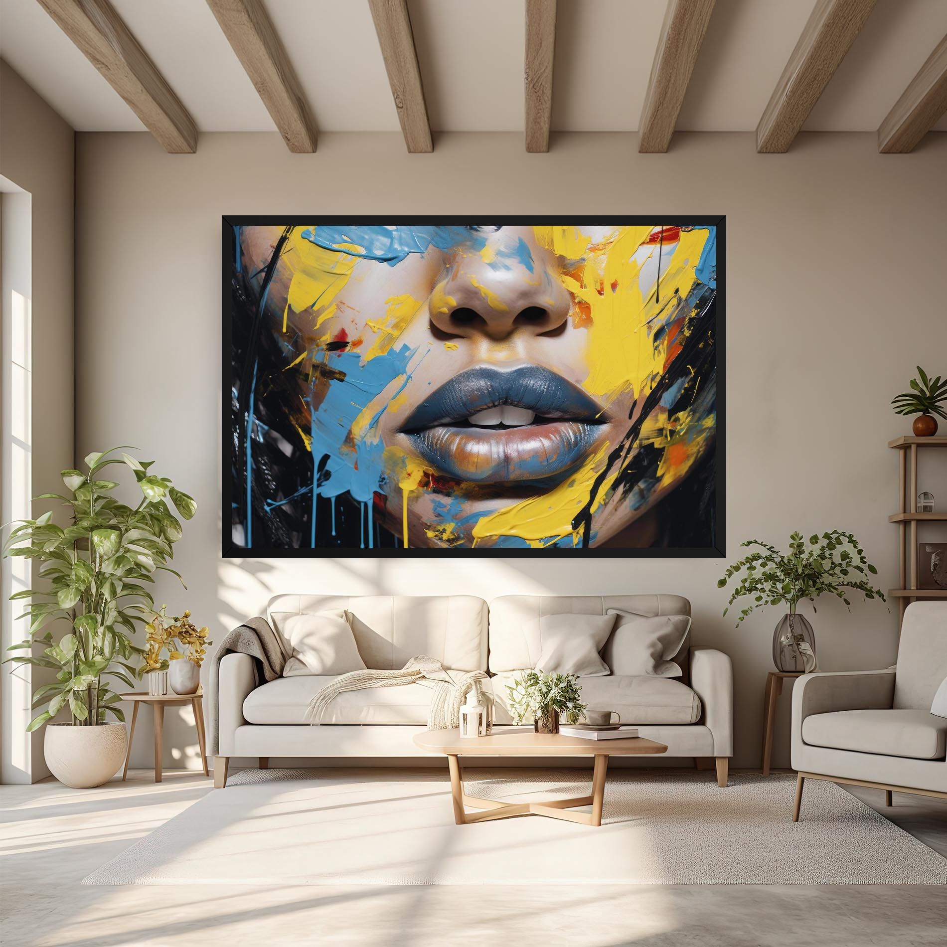 Yellow Blue Lips Art mockup 6