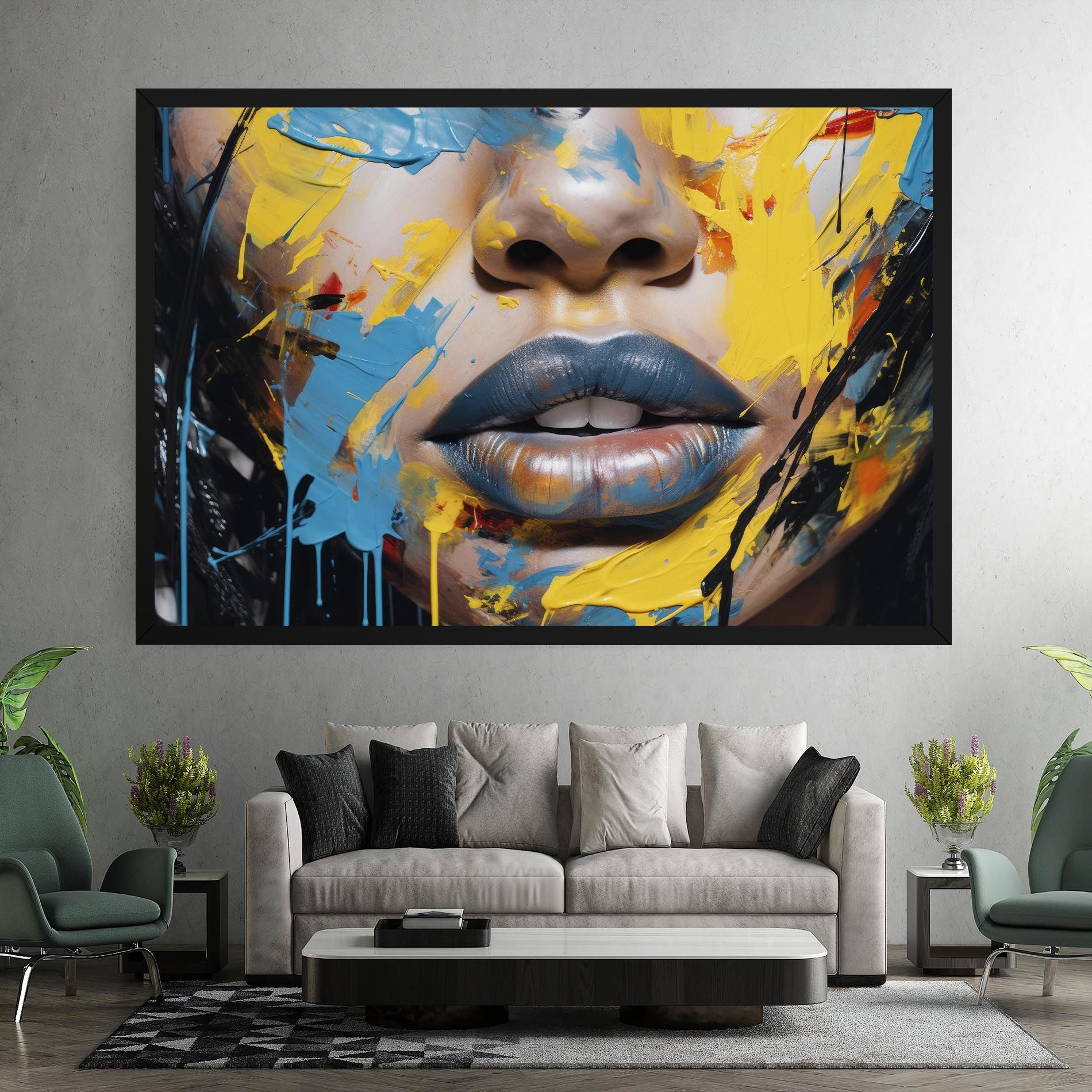Yellow Blue Lips Art mockup 7