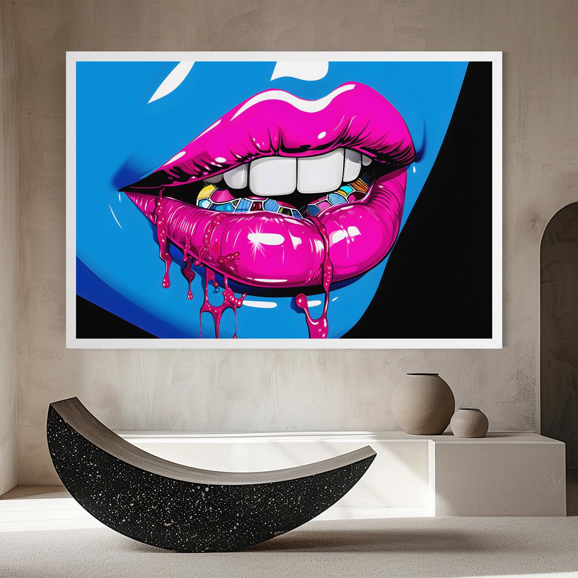Картина на платно Blue Pink Lips Art mockup 8