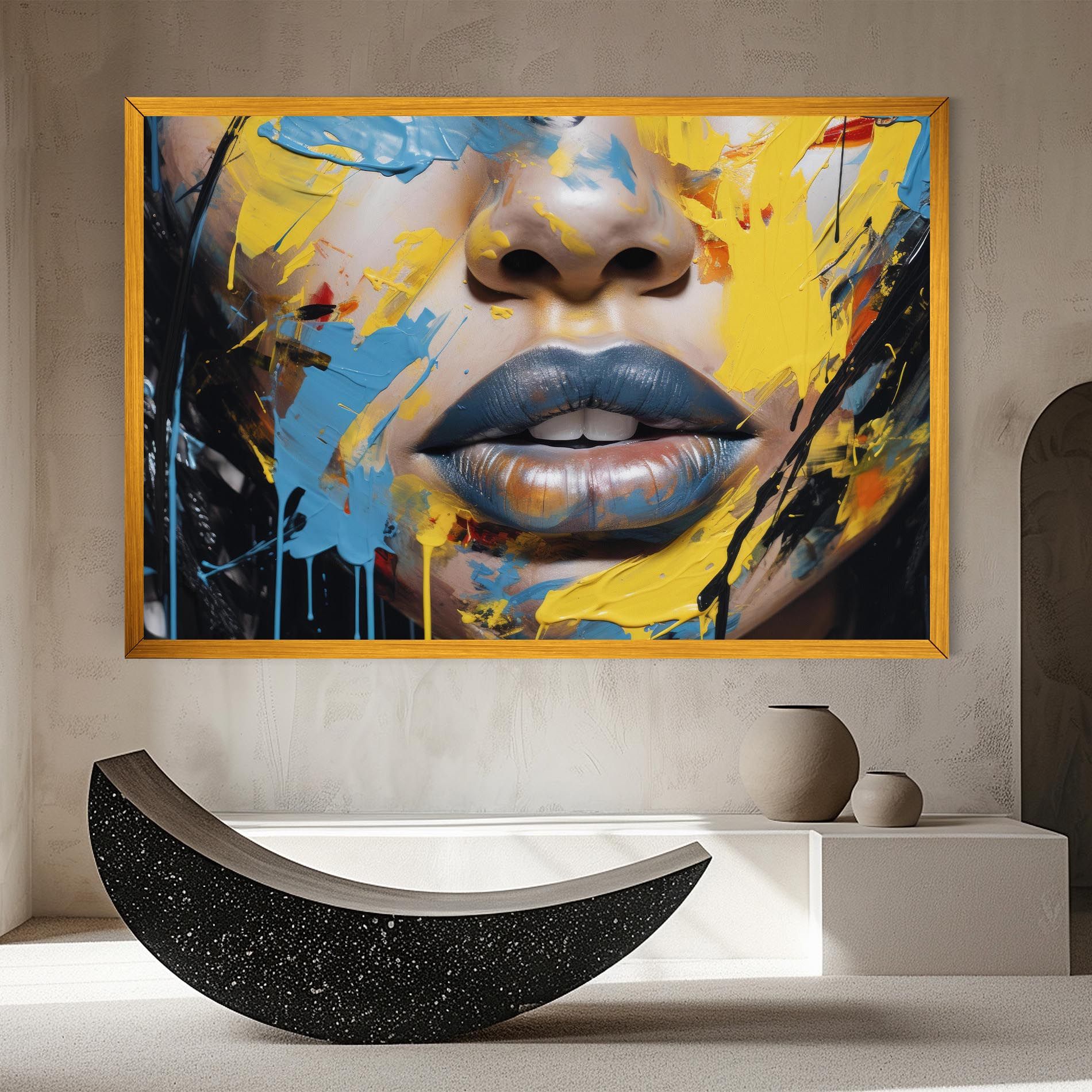 Yellow Blue Lips Art mockup 8