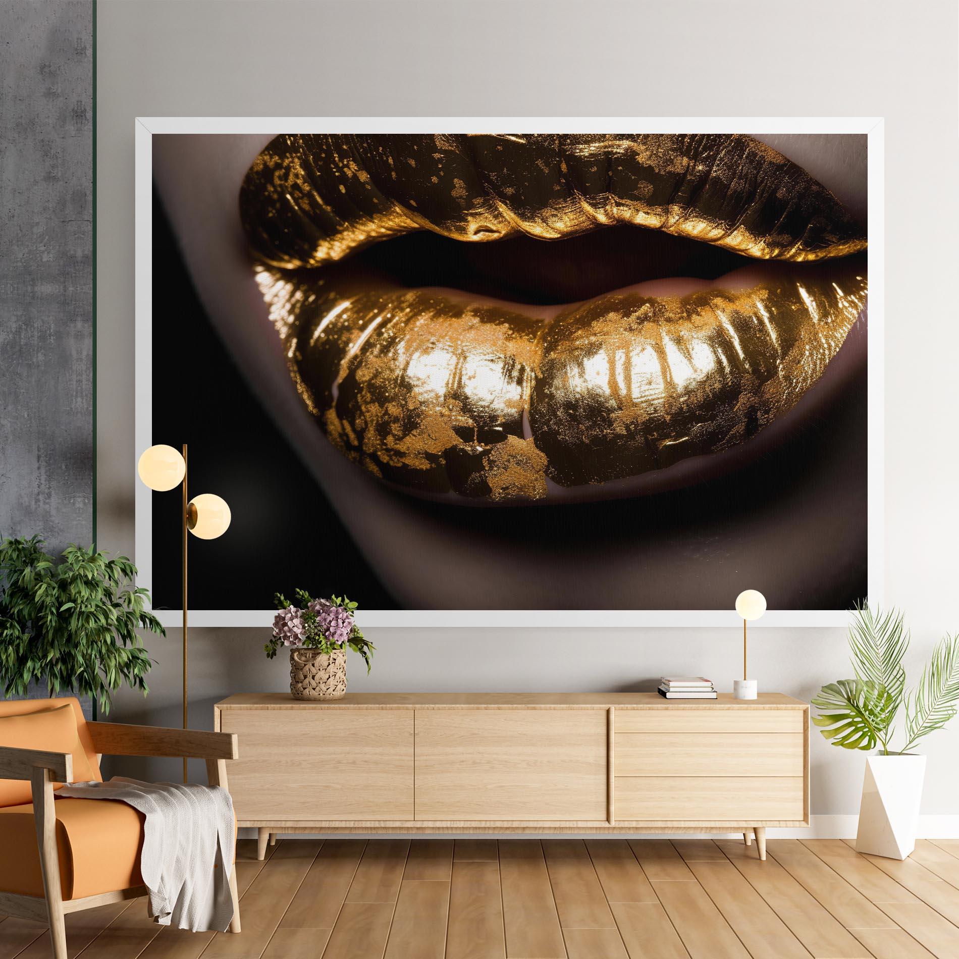 Картина на платно Big Gold Lips mockup 9