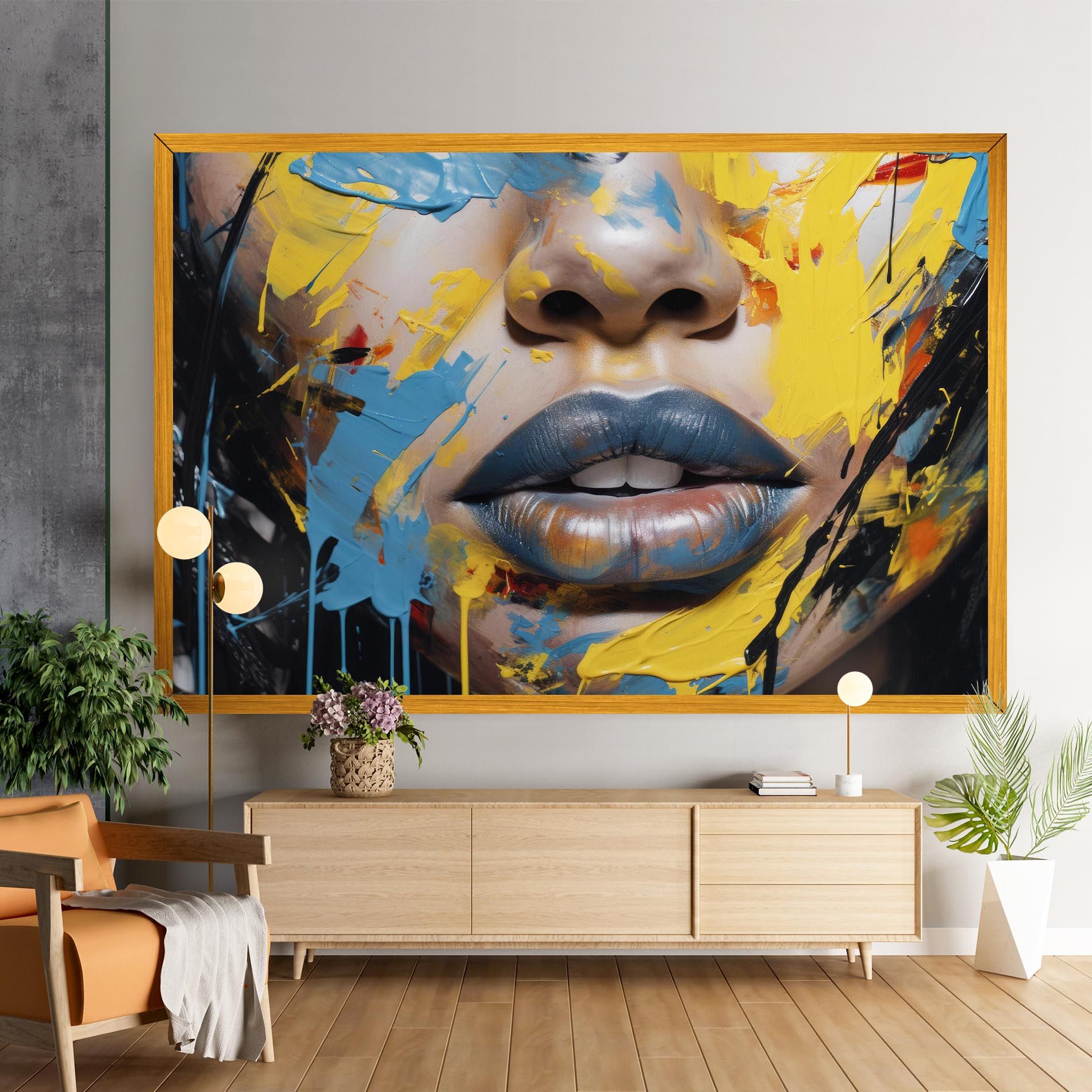 Yellow Blue Lips Art mockup 9