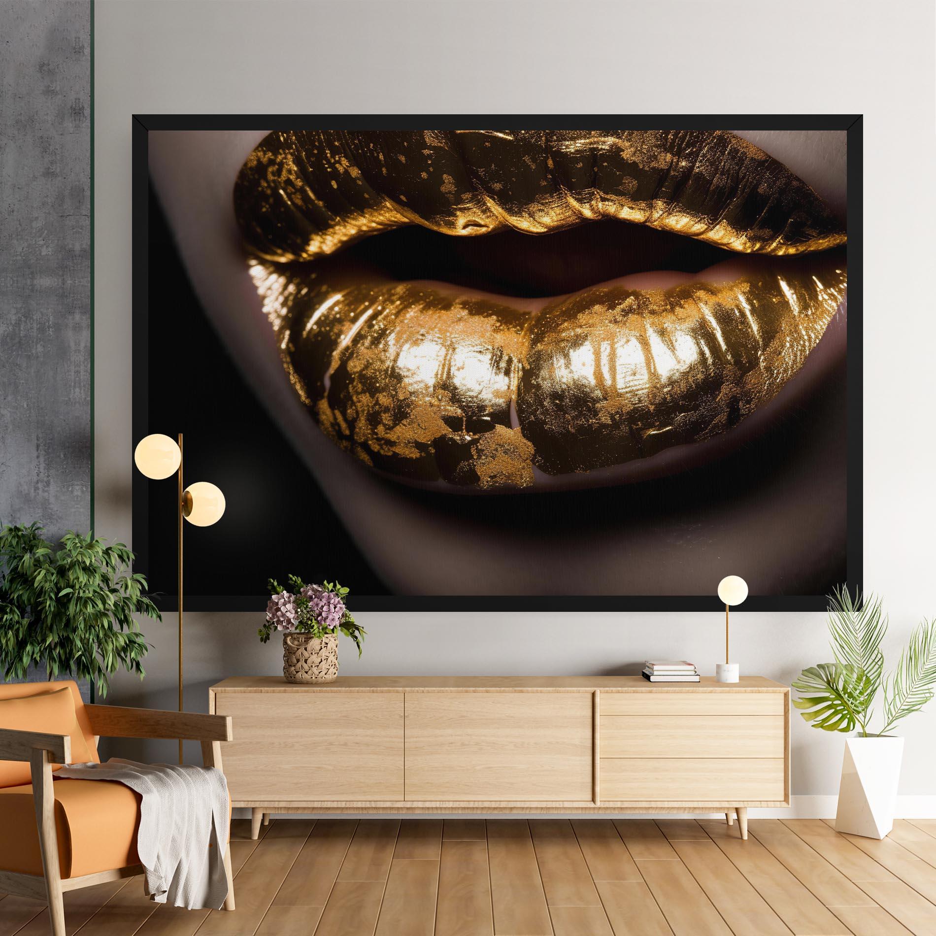 Картина на платно Big Gold Lips mockup 9