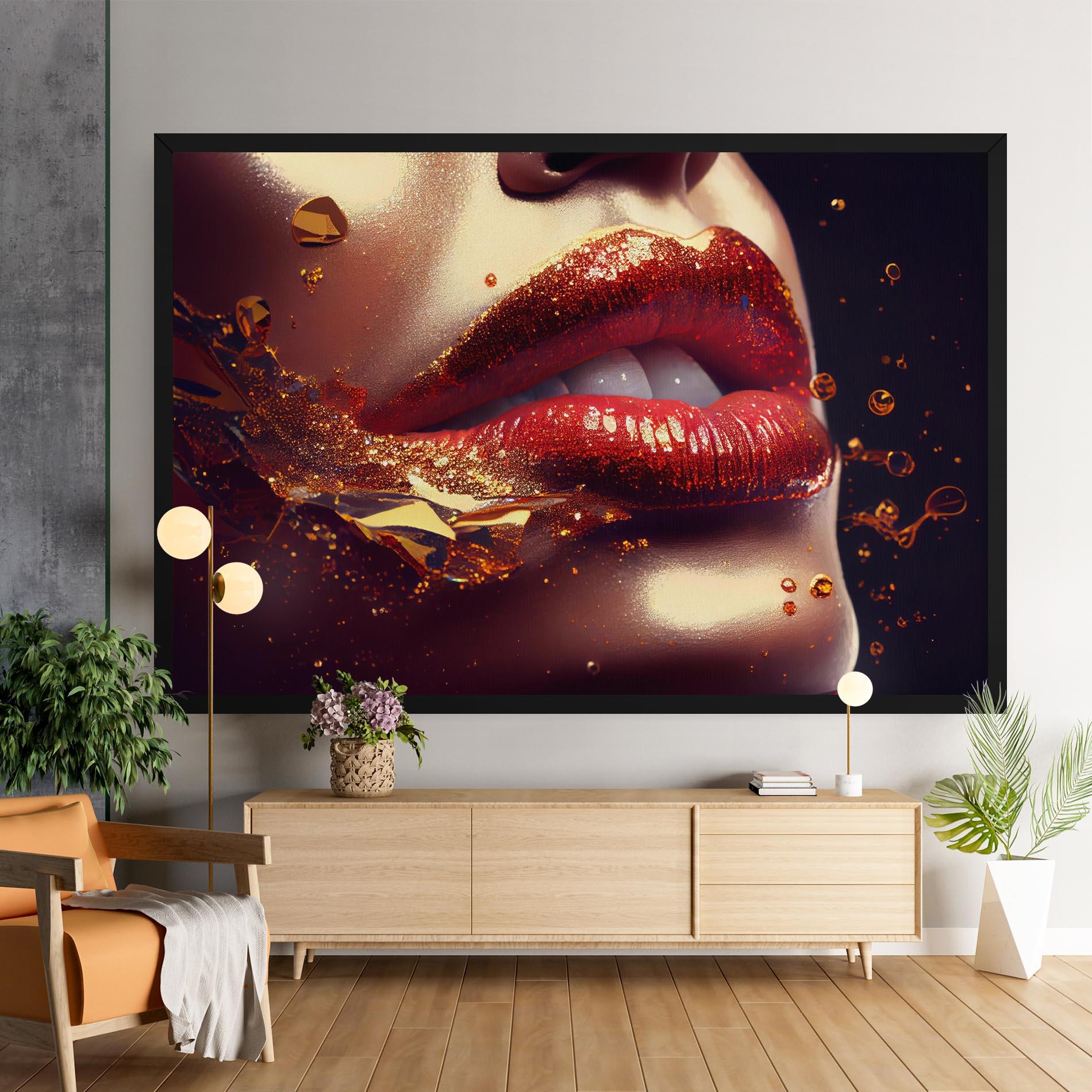 Картина на платно Gold Glitter Lips mockup 9