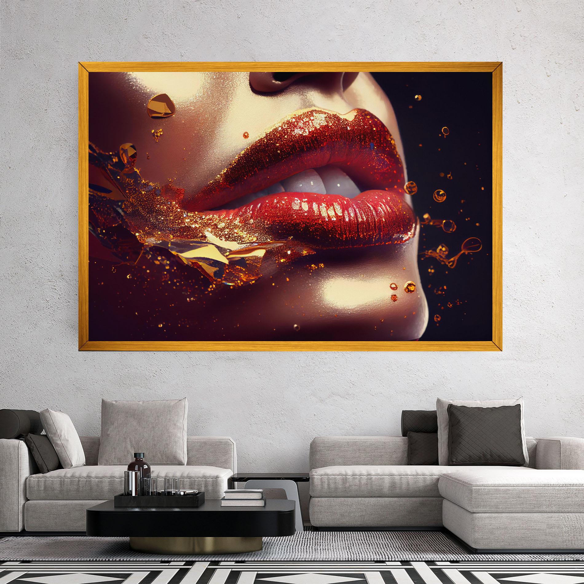 Картина на платно Gold Glitter Lips mockup 2