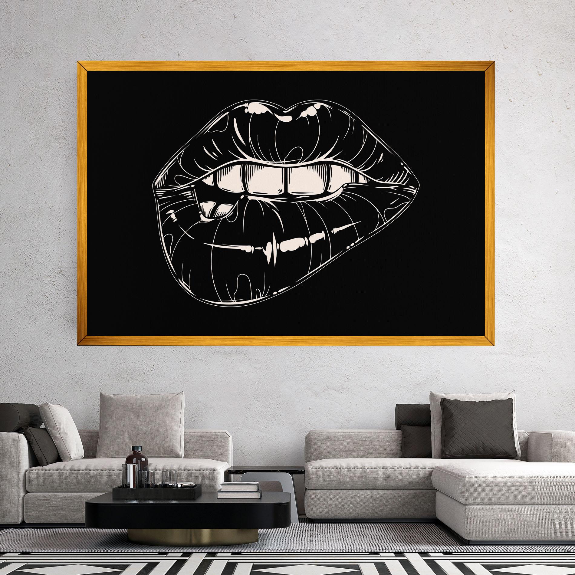 Картина на платно Juicy Lips On Black mockup 2
