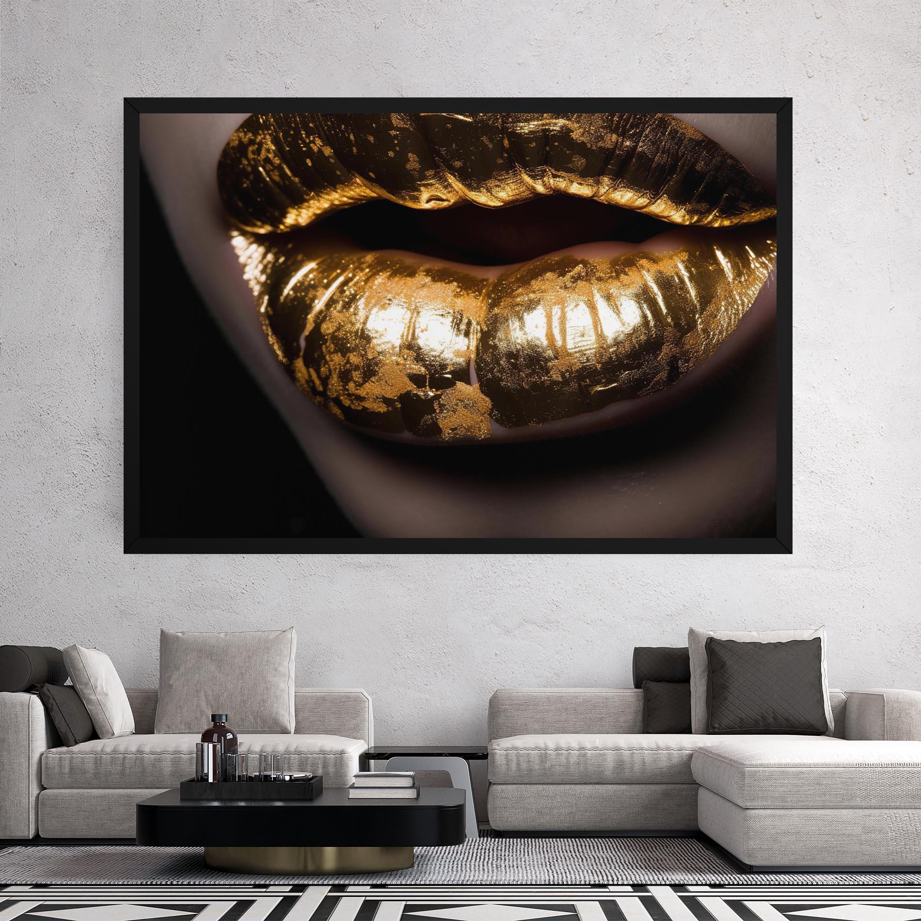 Картина на платно Big Gold Lips mockup 2