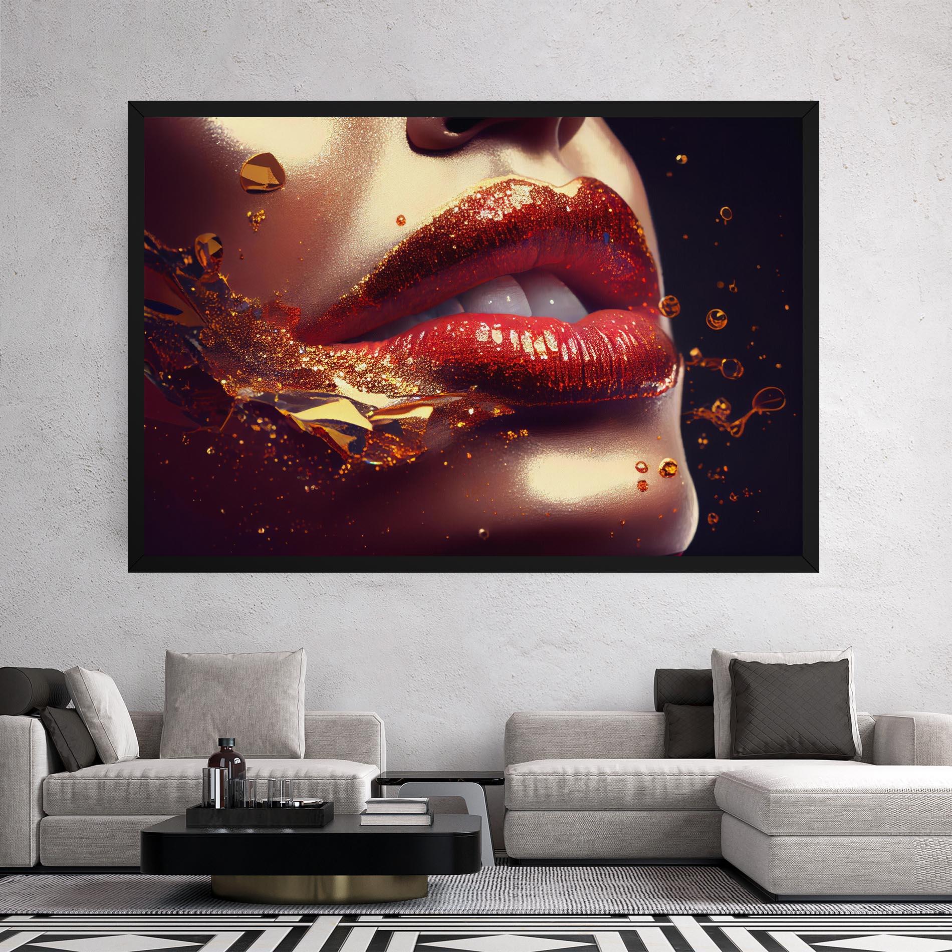 Картина на платно Gold Glitter Lips mockup 2