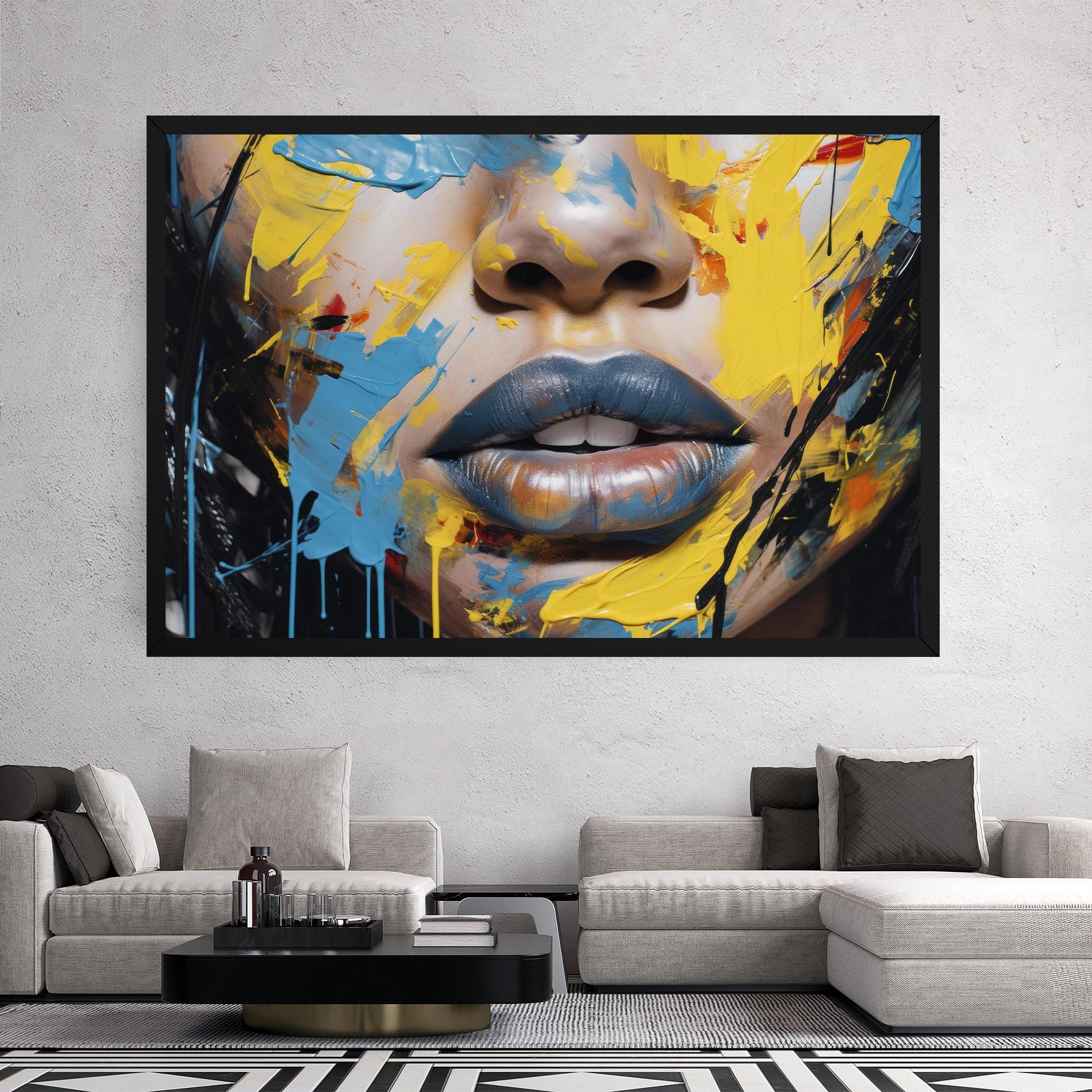 Yellow Blue Lips Art mockup 2