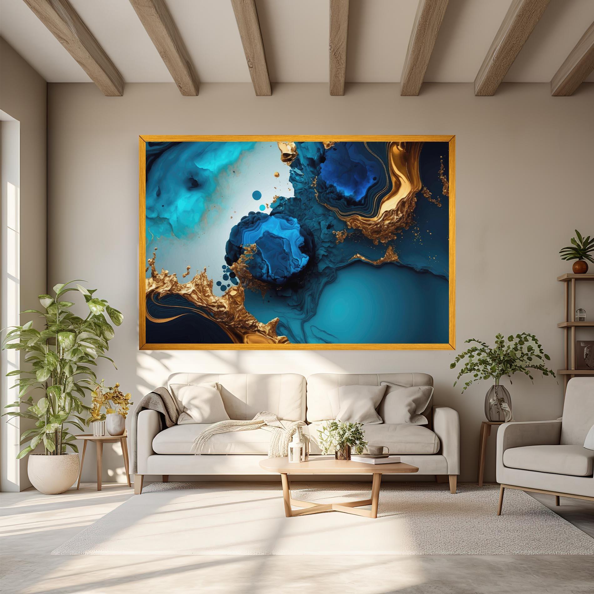 Картина на платно Blue Gold Wave mockup 6