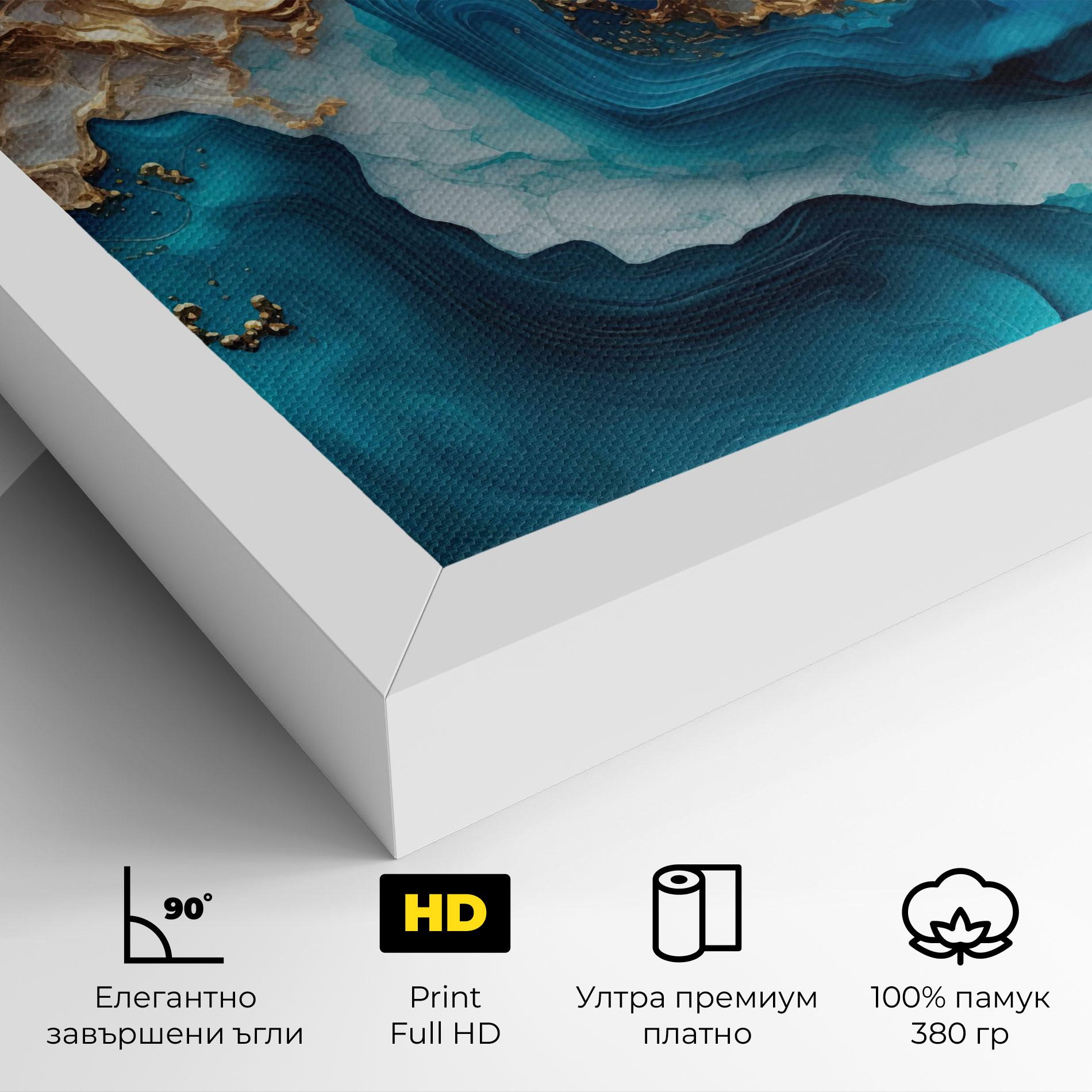 Картина на платно Gold Blue Art Wave mockup 4
