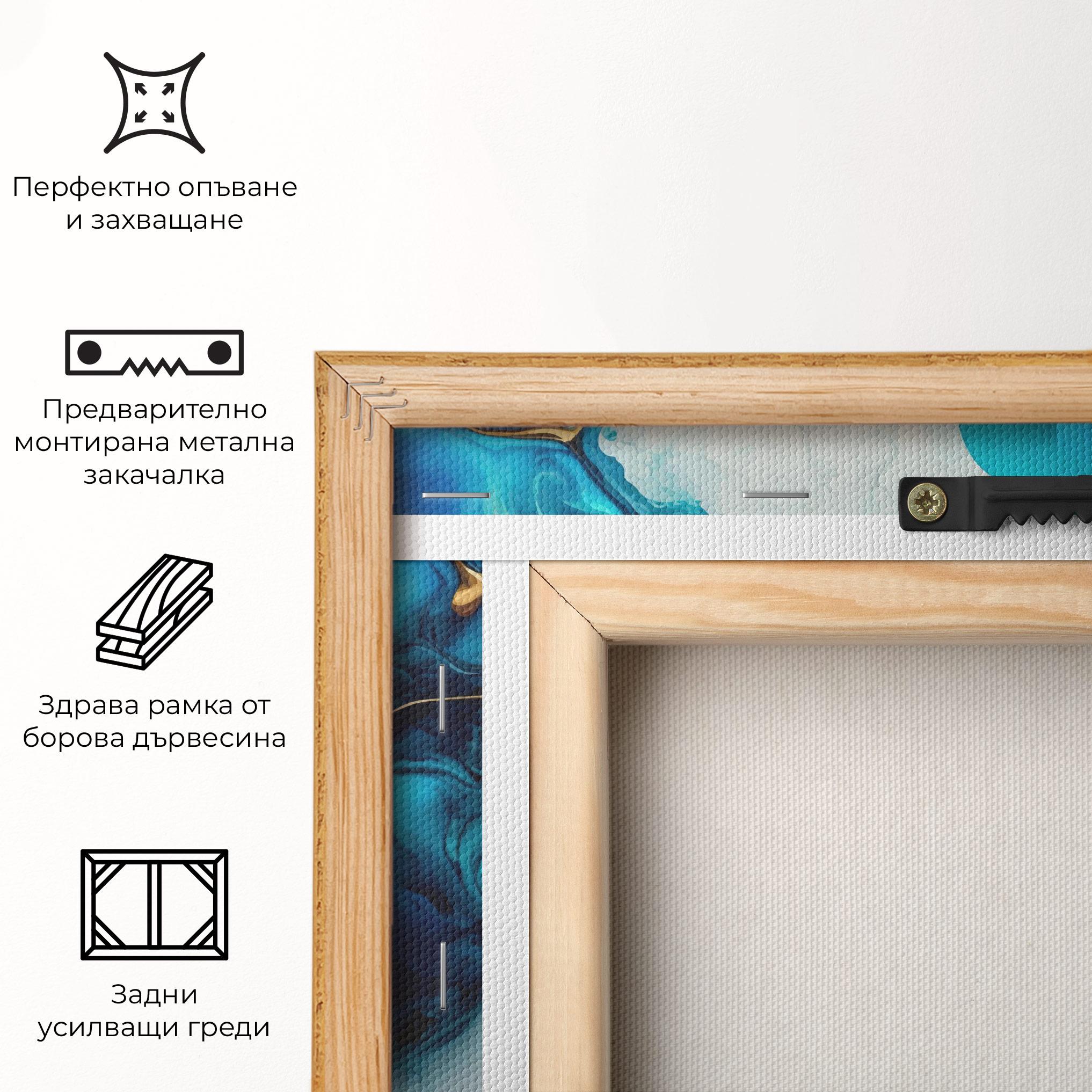 Картина на платно Gold Blue Art Wave mockup 5