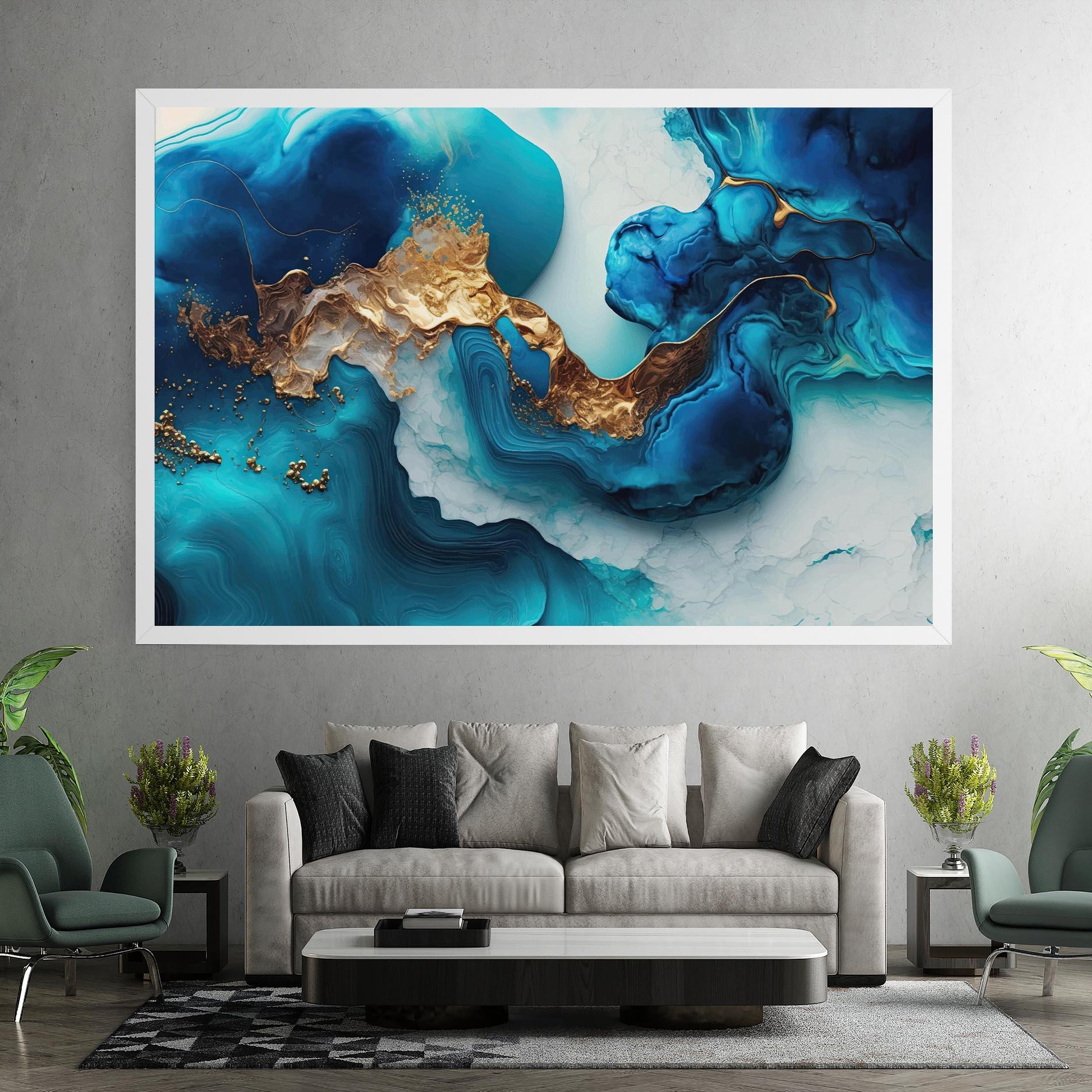 Картина на платно Gold Blue Art Wave mockup 7