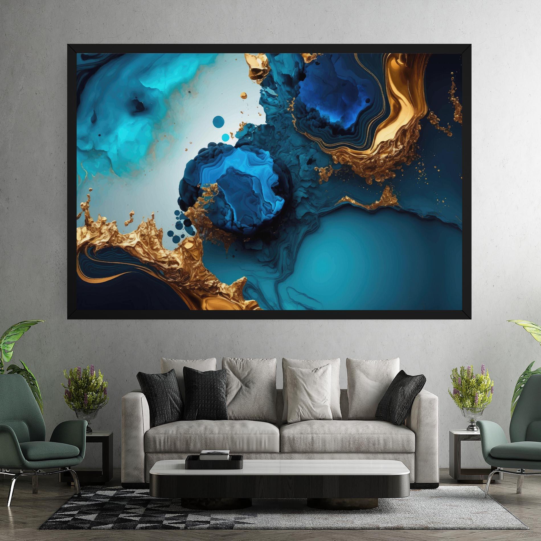 Картина на платно Blue Gold Wave mockup 7