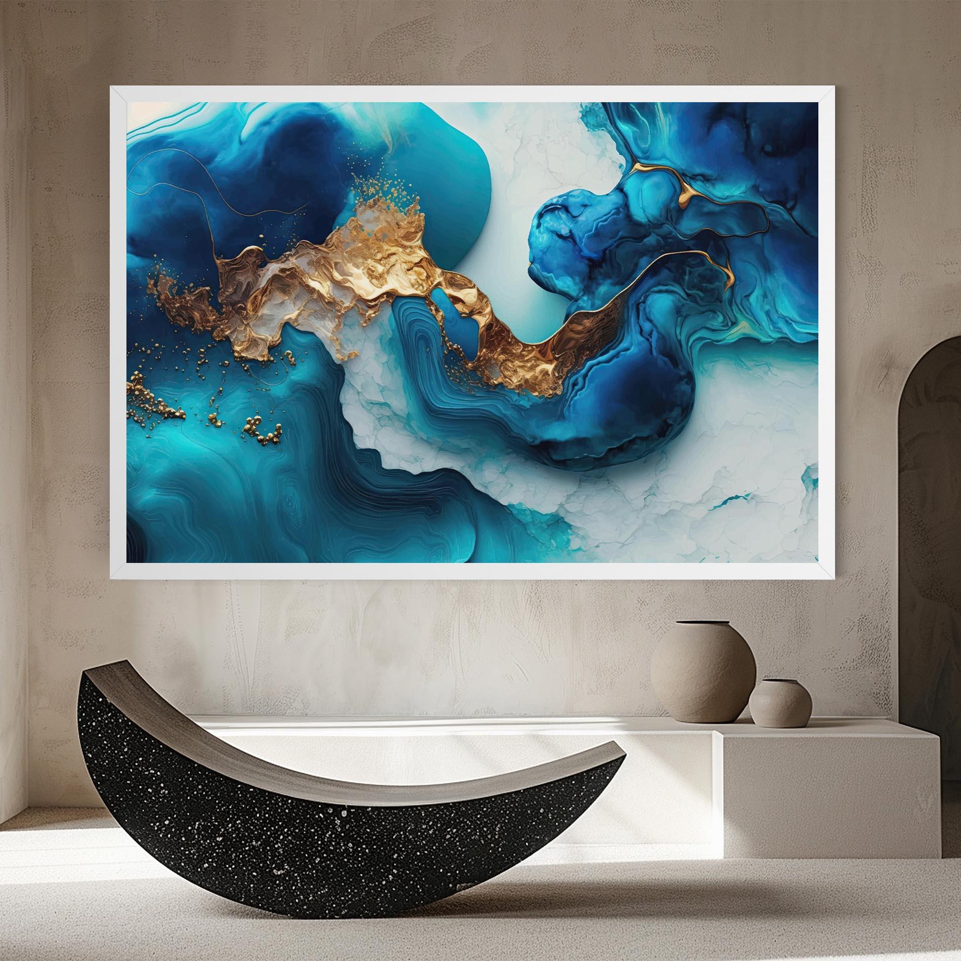 Картина на платно Gold Blue Art Wave mockup 8