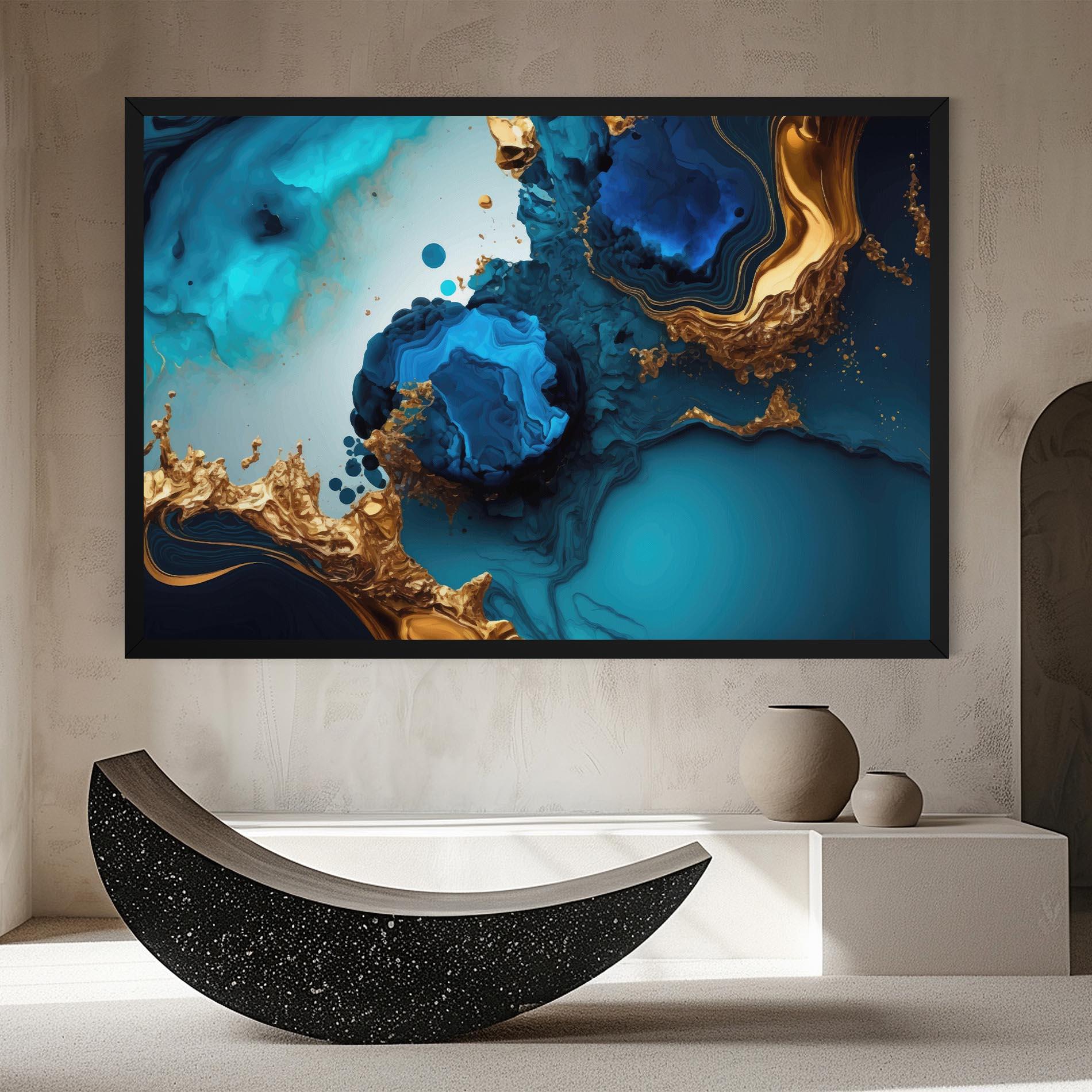 Картина на платно Blue Gold Wave mockup 8