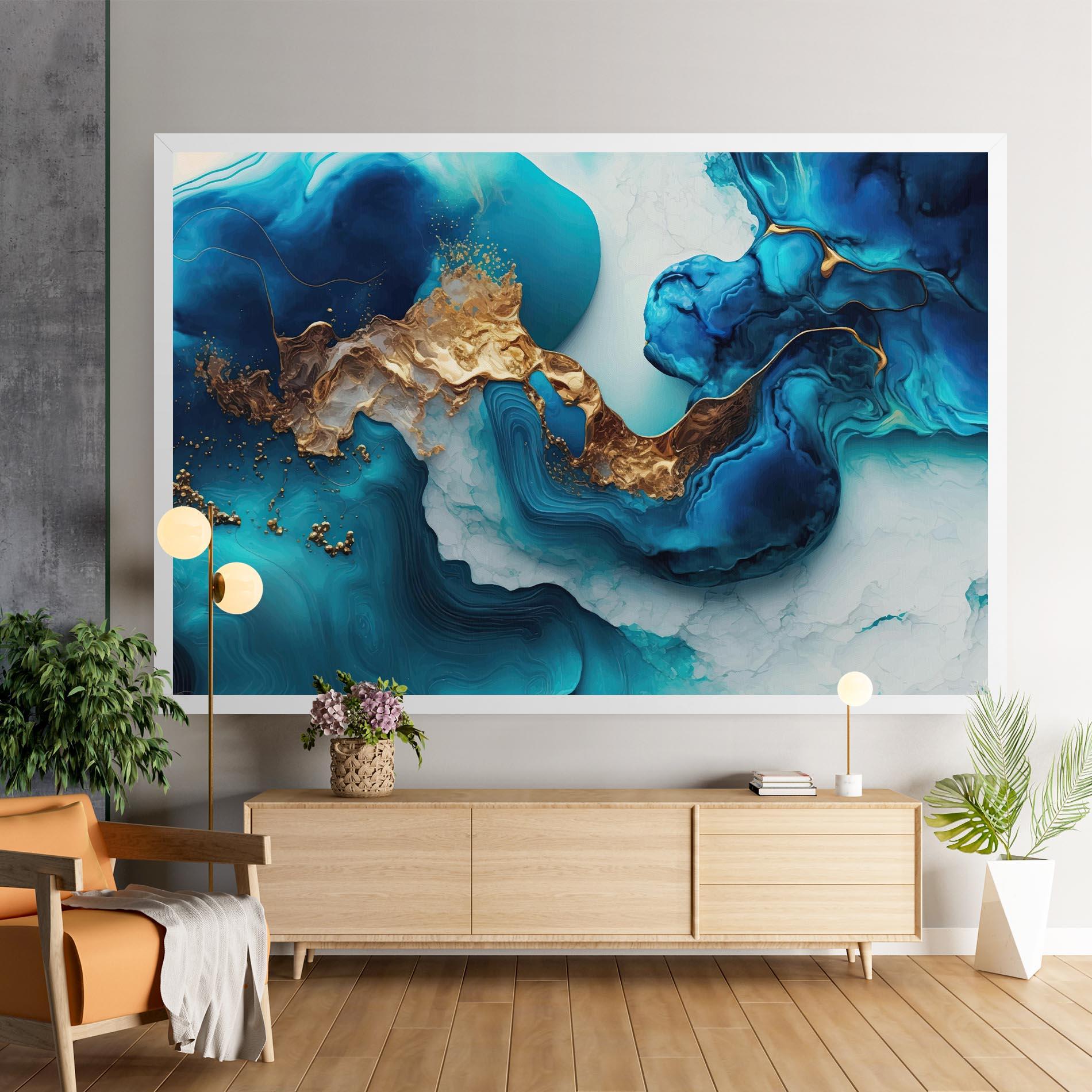 Картина на платно Gold Blue Art Wave mockup 9