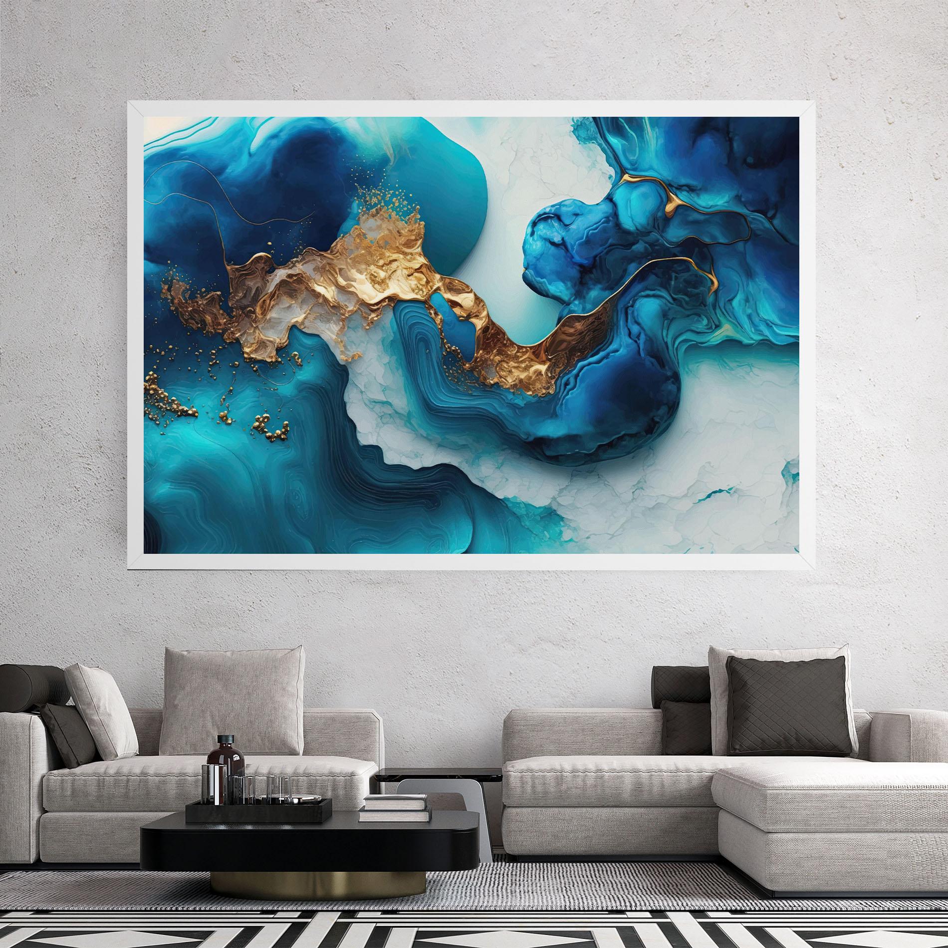 Картина на платно Gold Blue Art Wave mockup 2