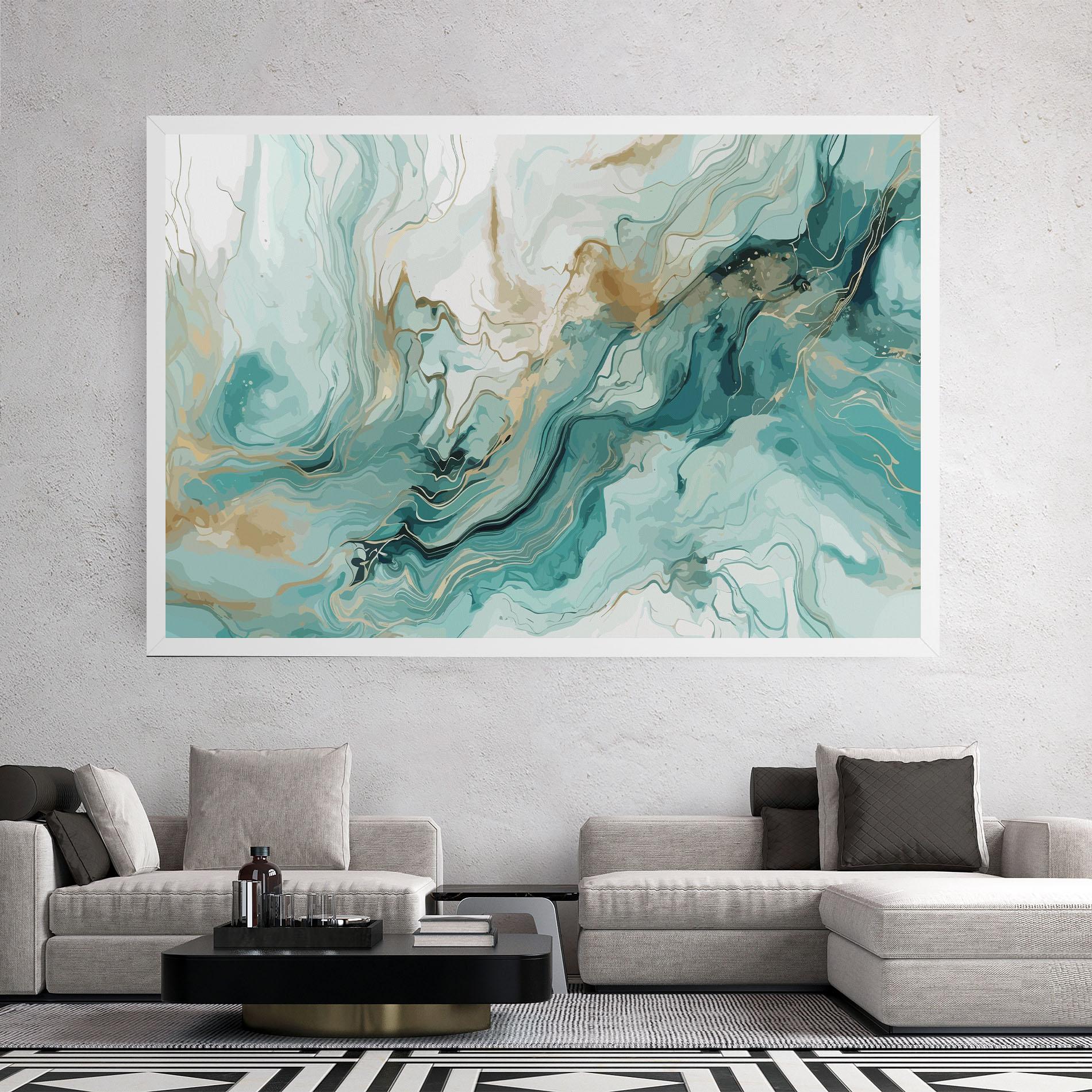 Картина на платно Green Gold Water mockup 2