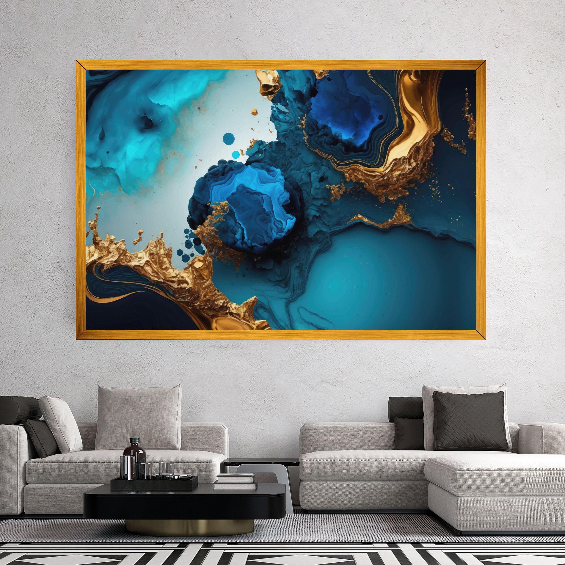 Картина на платно Blue Gold Wave mockup 2