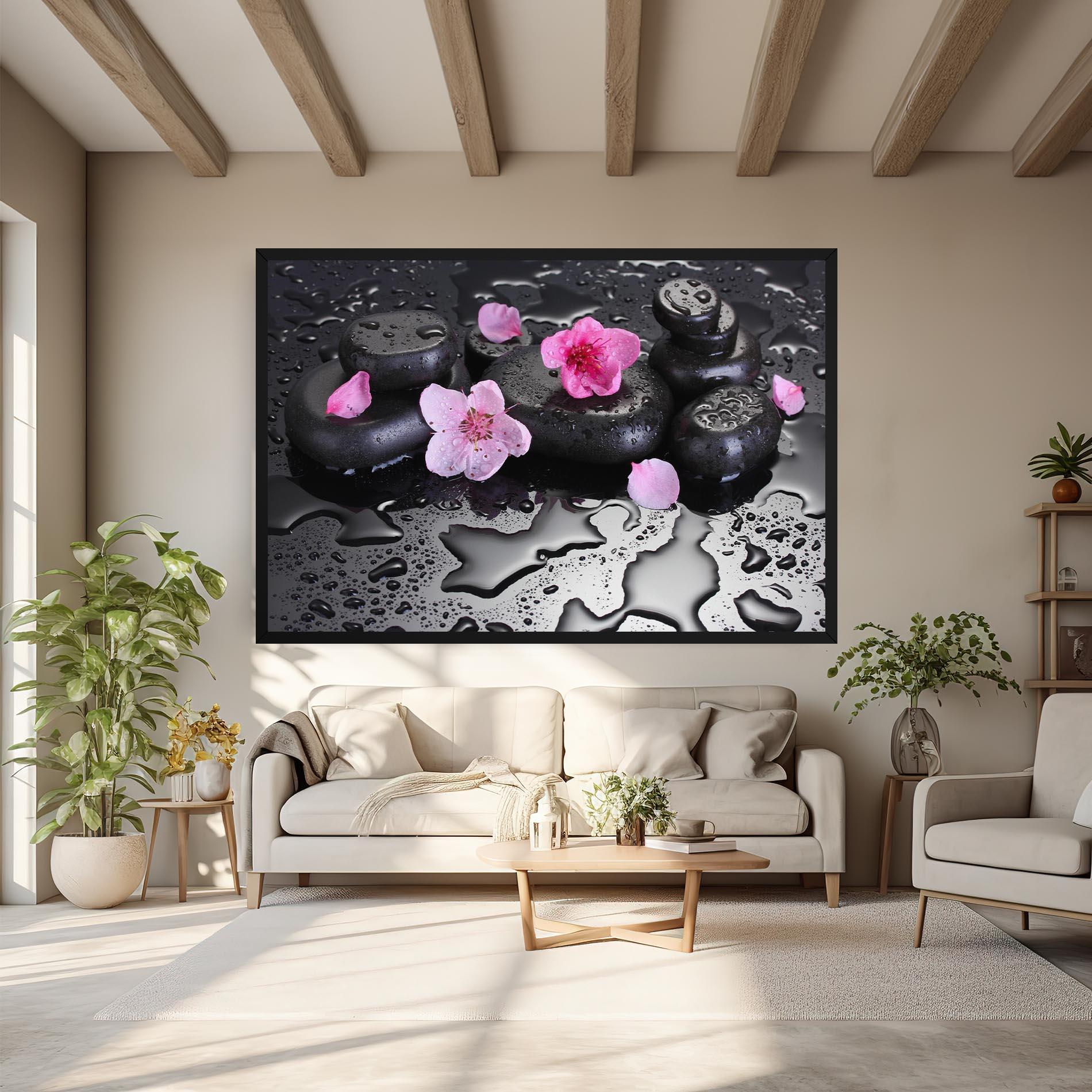 Картина на платно Pink Flowers Stones mockup 6