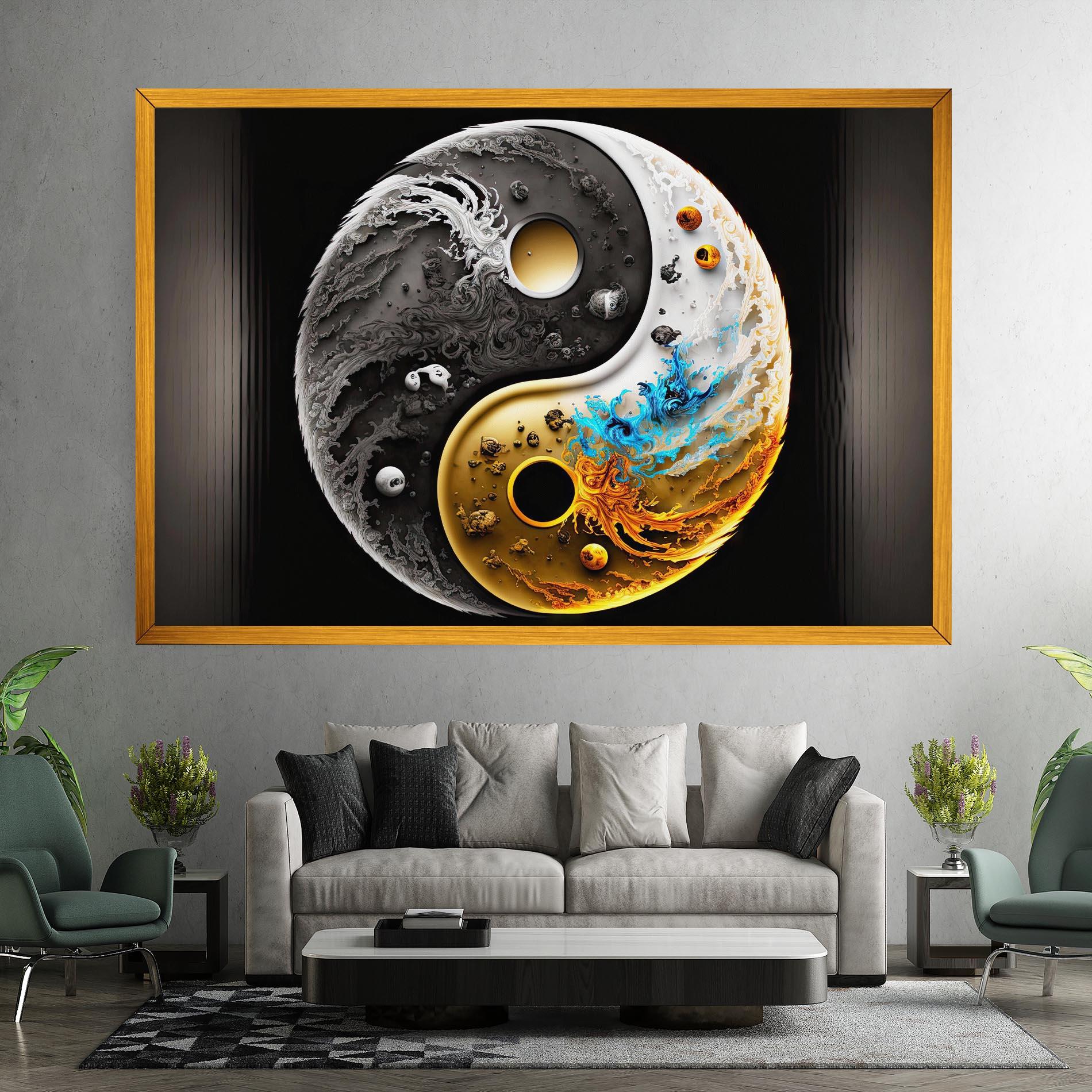 Картина на платно Black Yellow Yinyang mockup 7