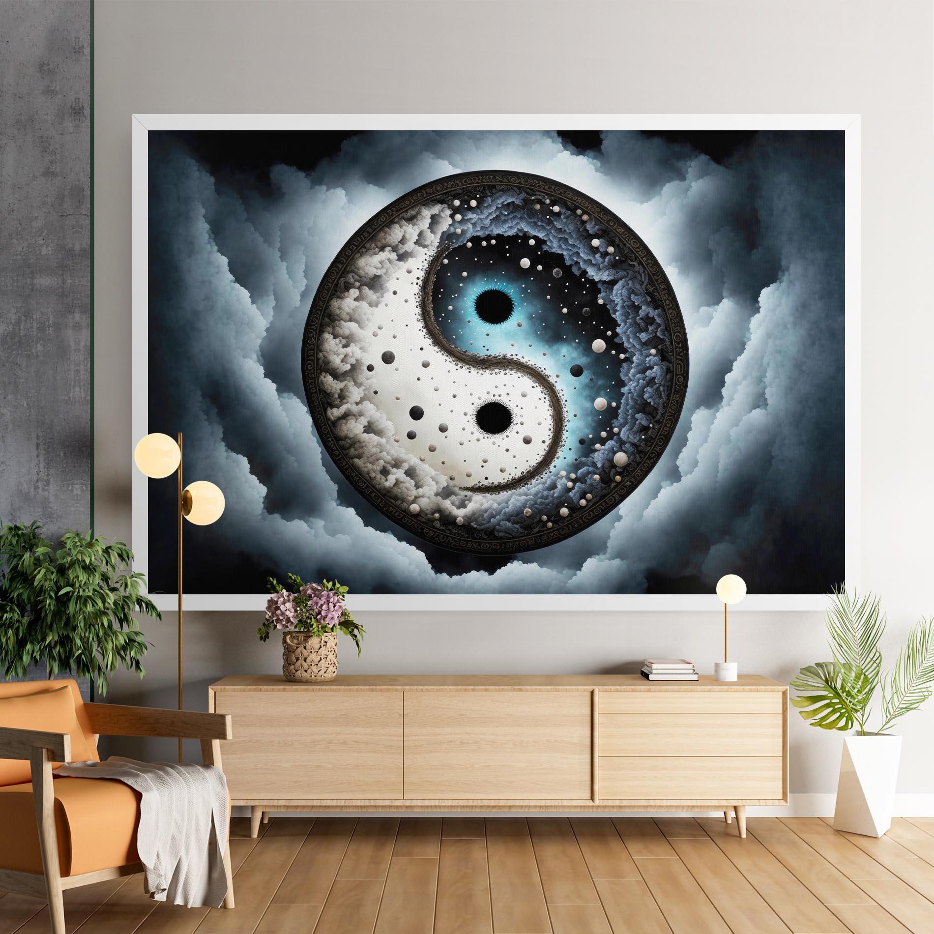 Картина на платно Black Blue Yinyang mockup 9