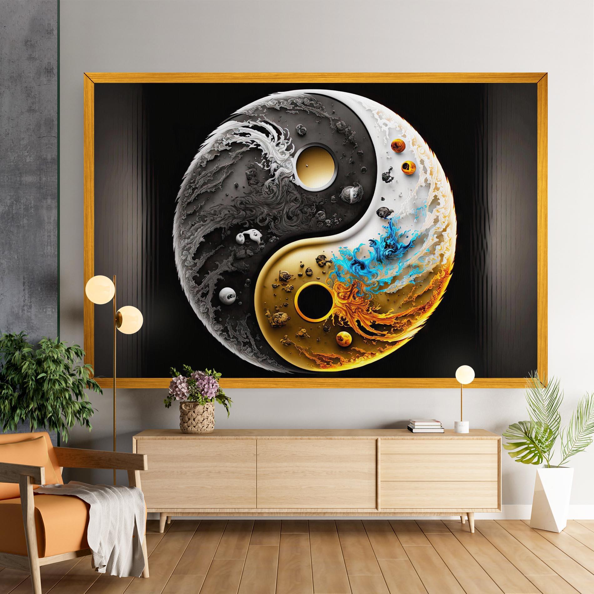 Картина на платно Black Yellow Yinyang mockup 9