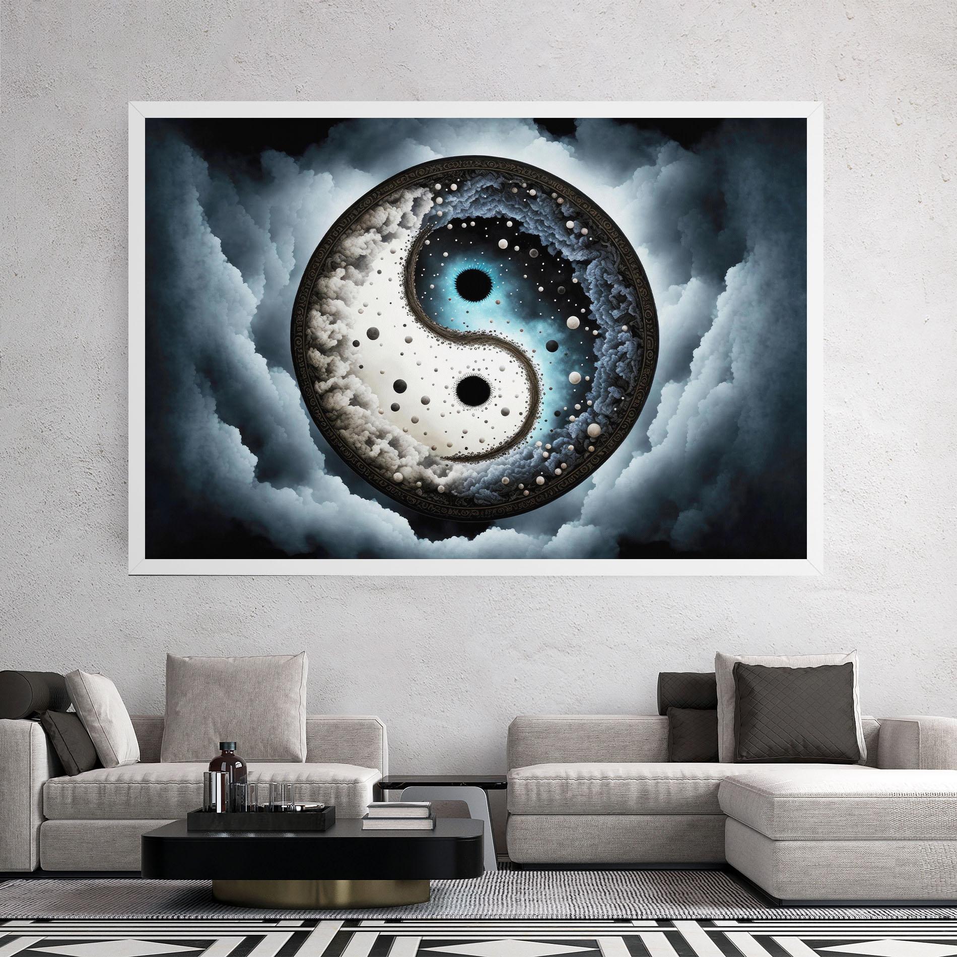 Картина на платно Black Blue Yinyang mockup 2