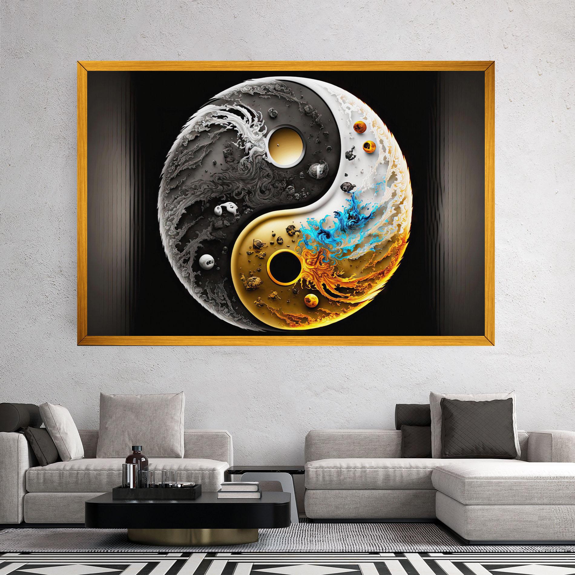 Картина на платно Black Yellow Yinyang mockup 2