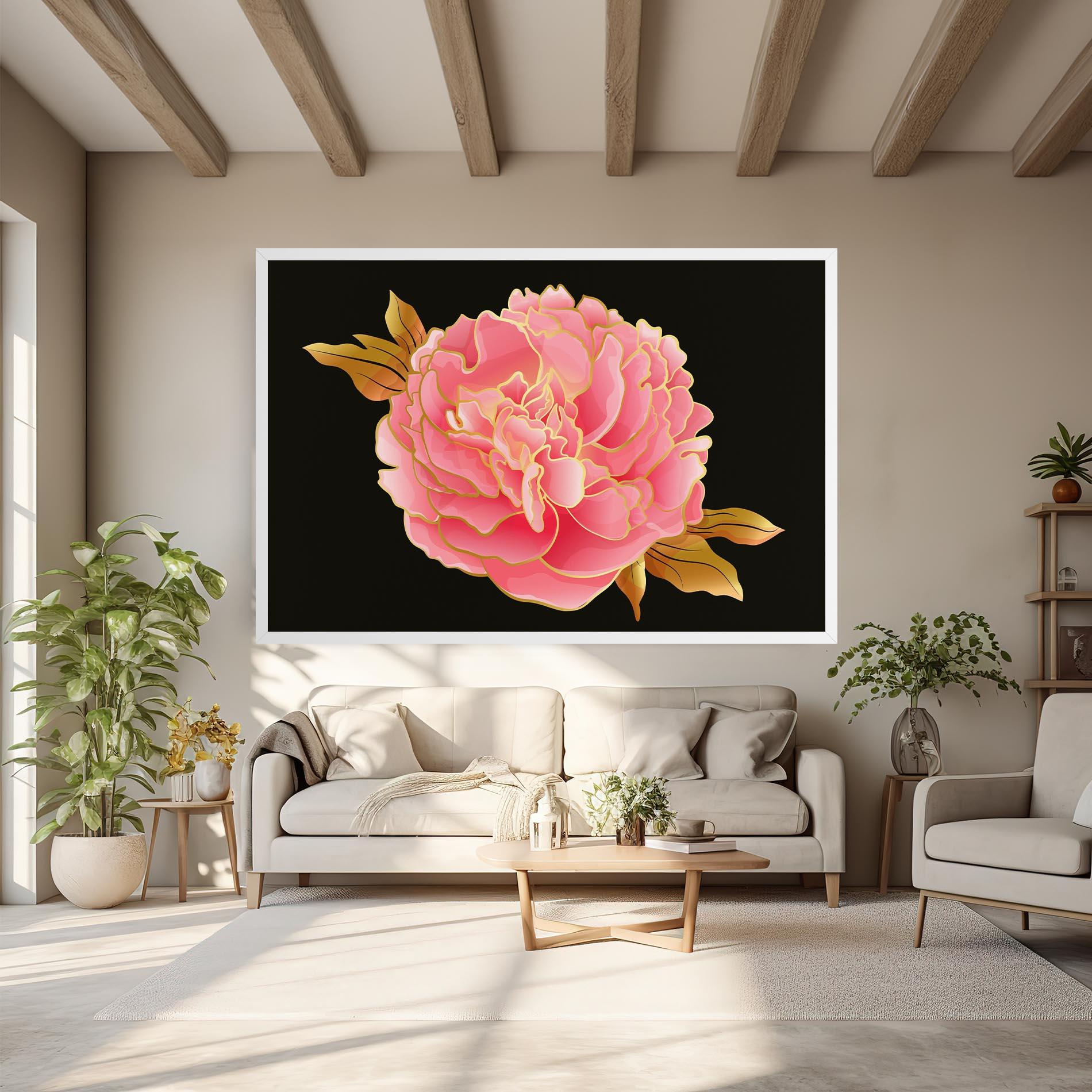 Картина на платно Gold Pinkk Peony mockup 6