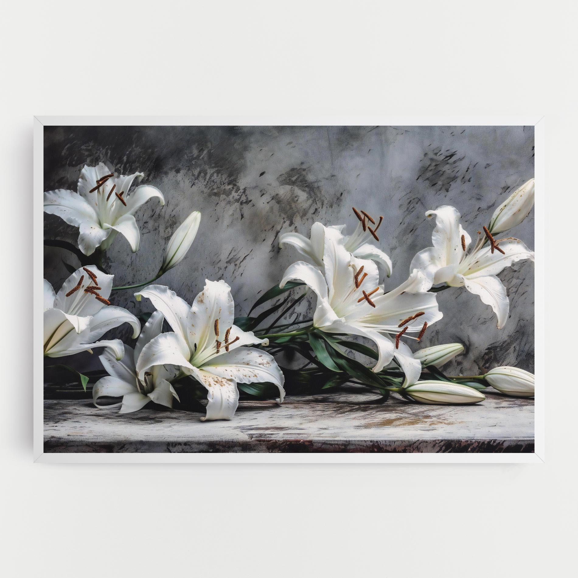 Картина на платно White Pretty Lily On Grey mockup 0