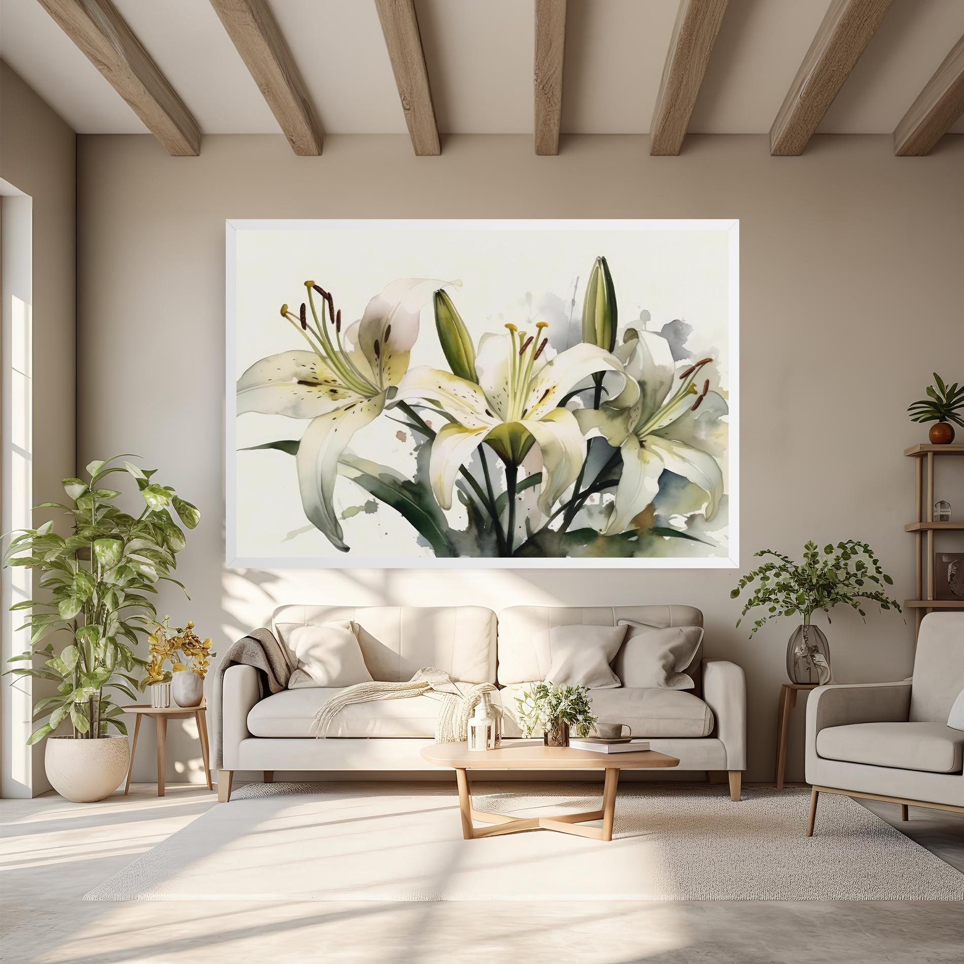 Картина на платно Cute White Lily Painting mockup 6