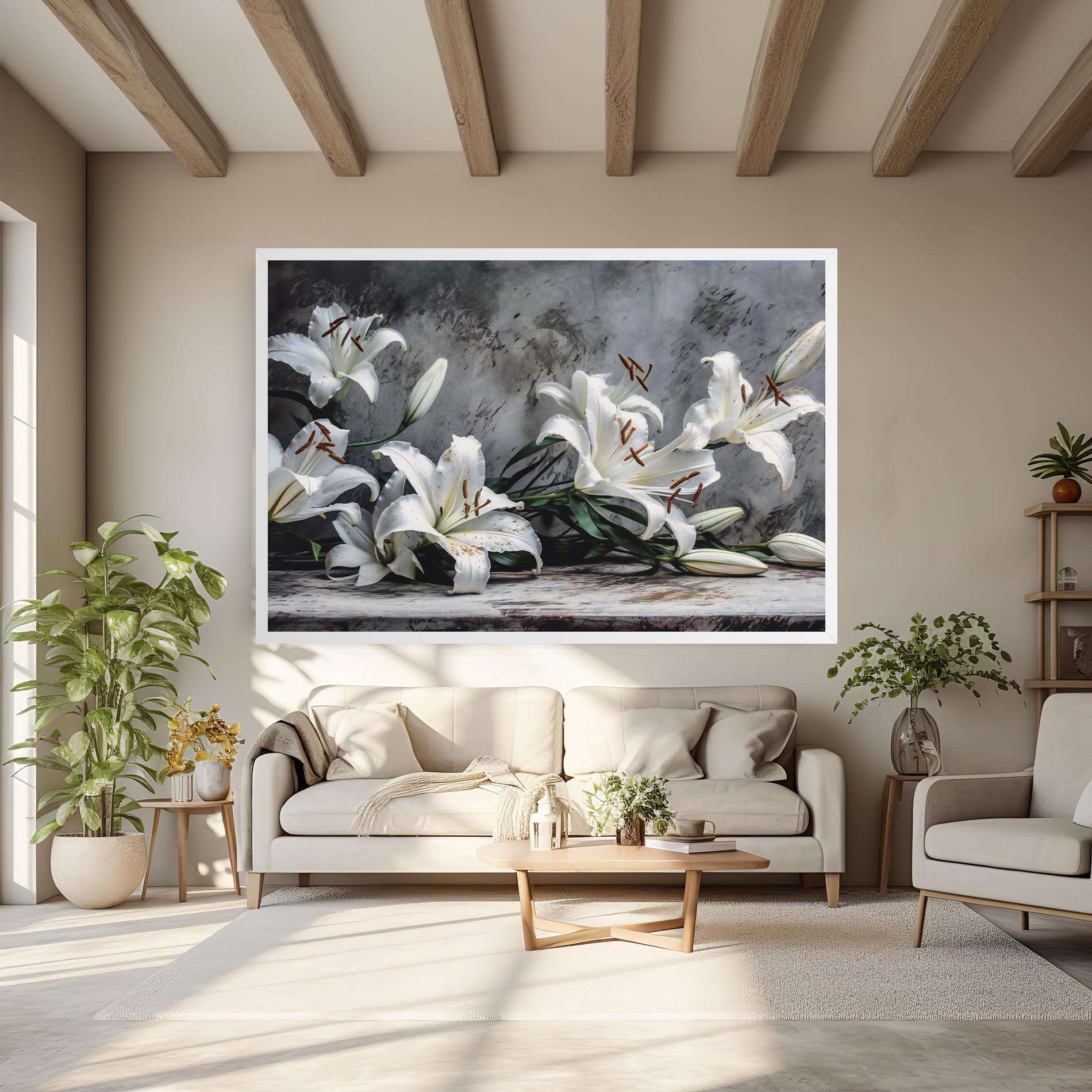 Картина на платно White Pretty Lily On Grey mockup 6