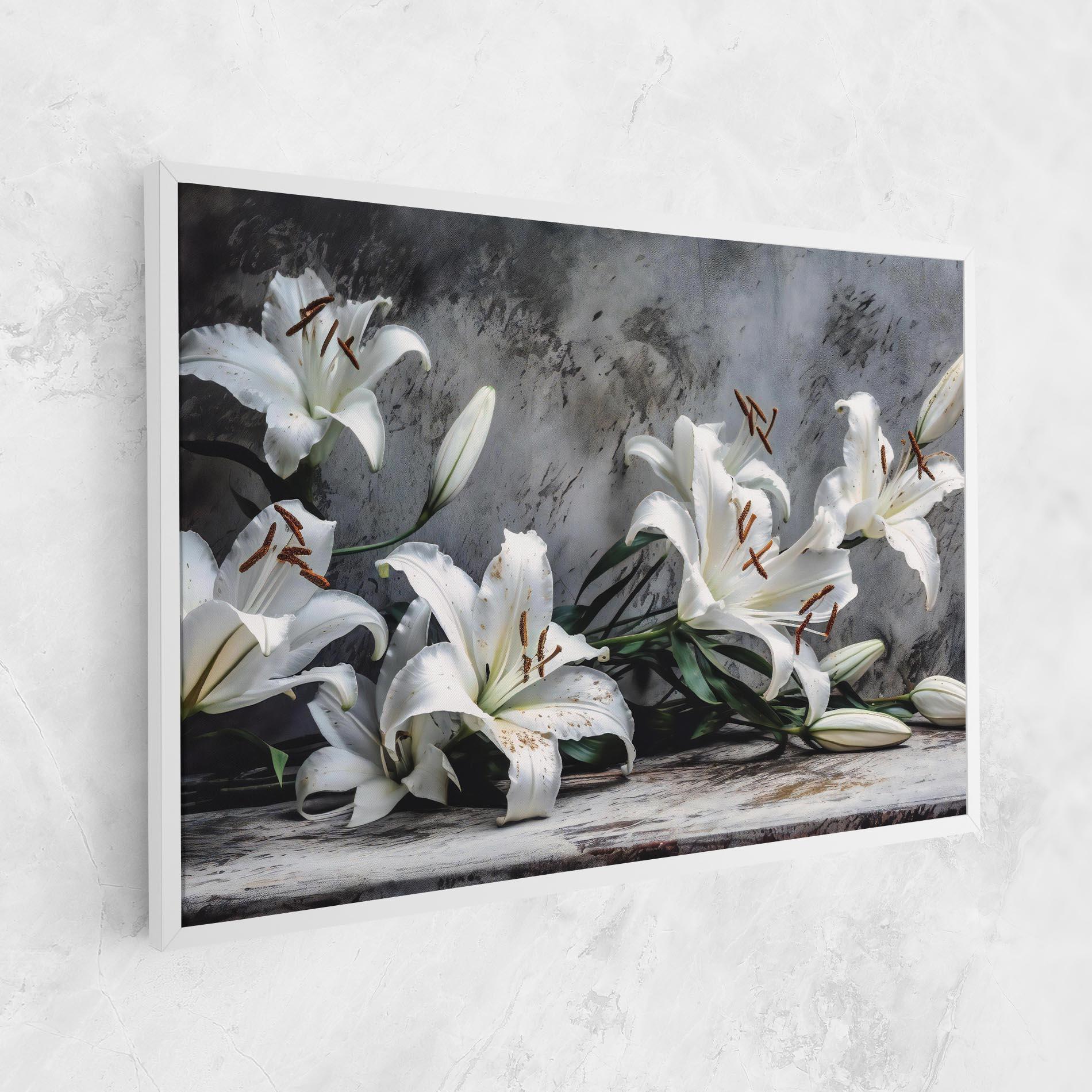 Картина на платно White Pretty Lily On Grey mockup 1